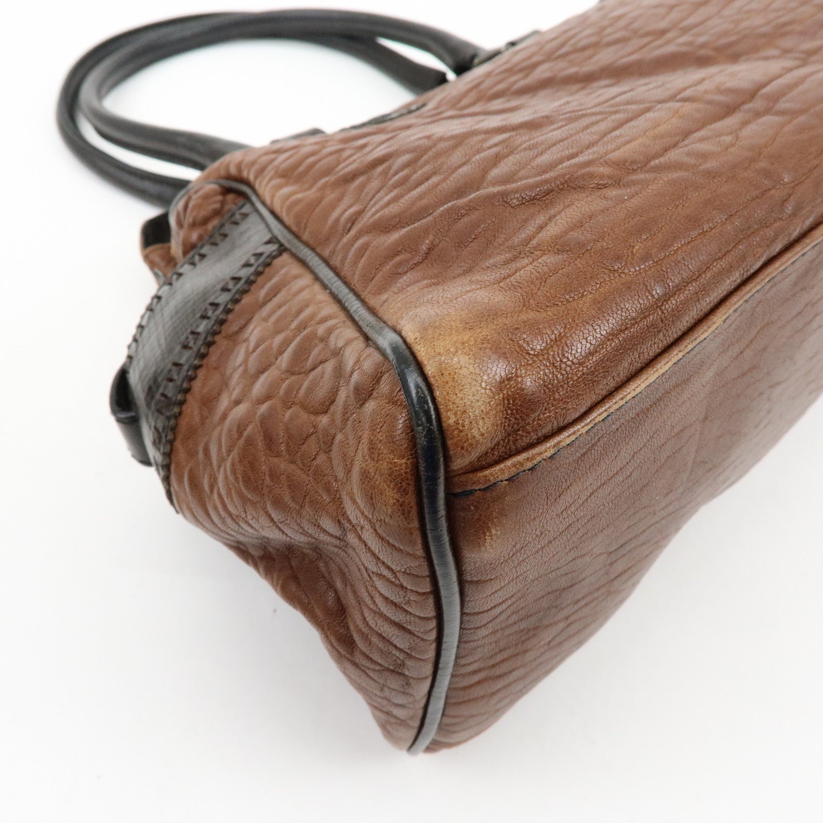 FENDI Ethnico Leather Tote Bag Shoulder Bag Hand Bag Brown 8BN162