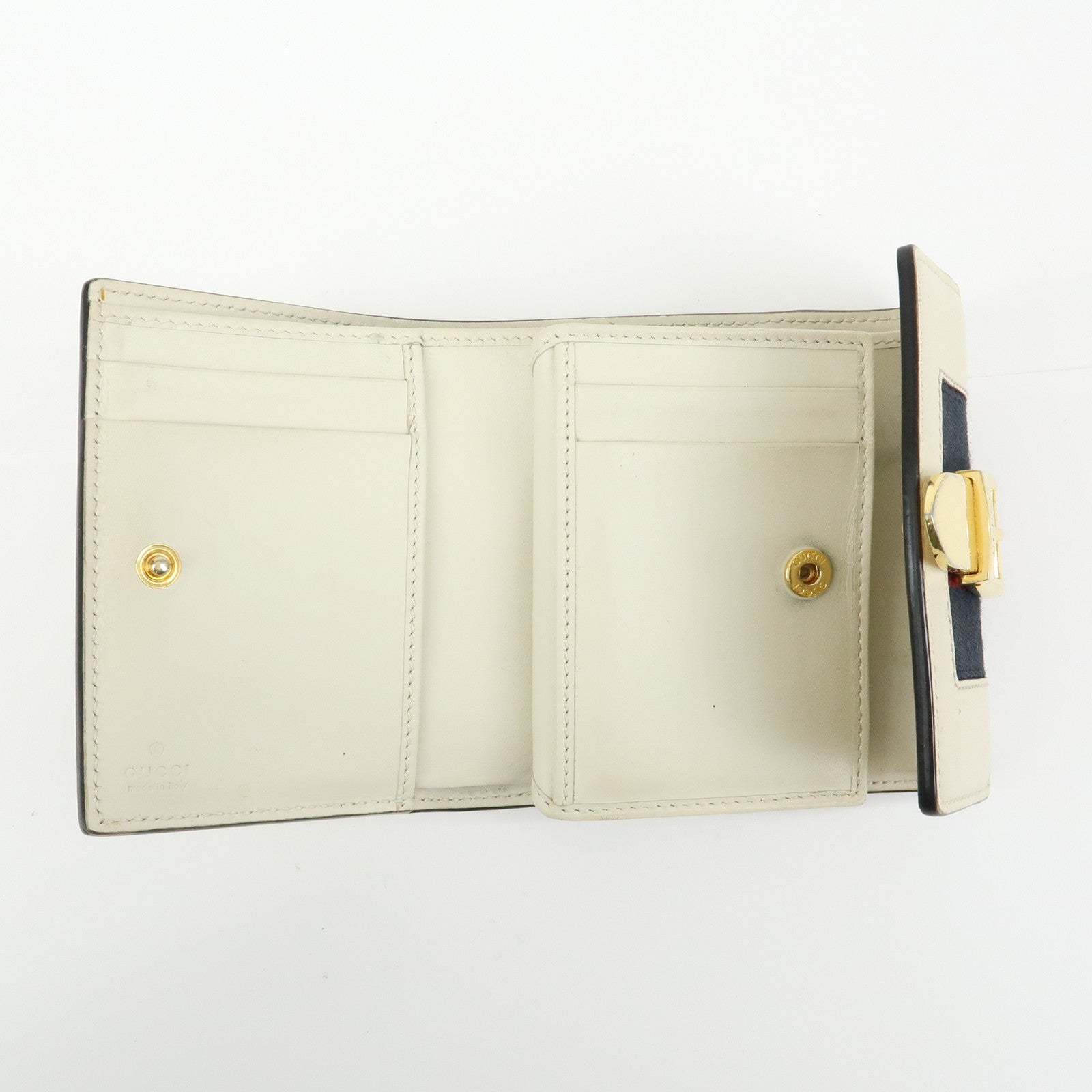 GUCCI Sherry Silvie Leather Tri-fold Compact Wallet Ivory 476081