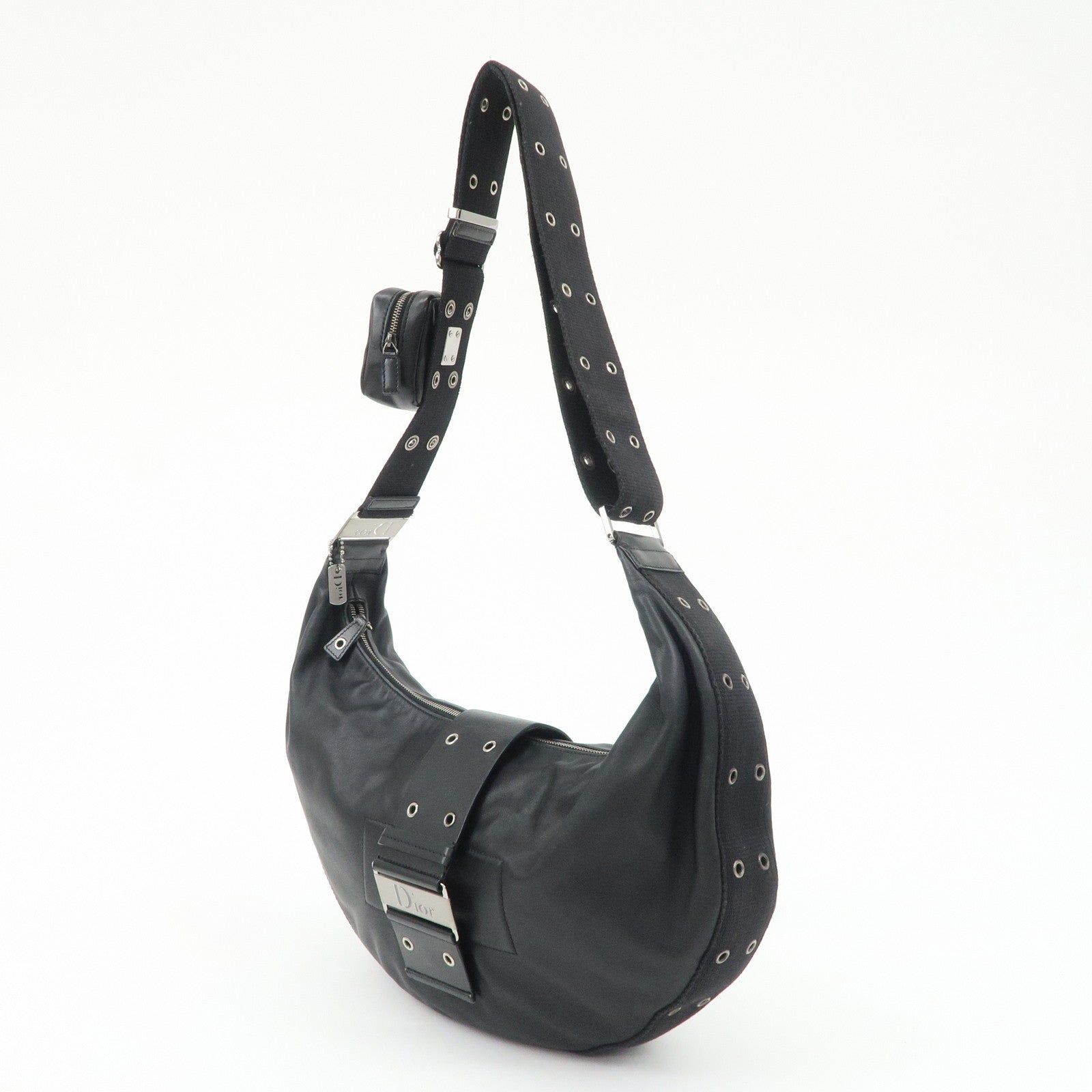 Christian Dior Street Chic Leather Shoulder Bag Black Silver HDW