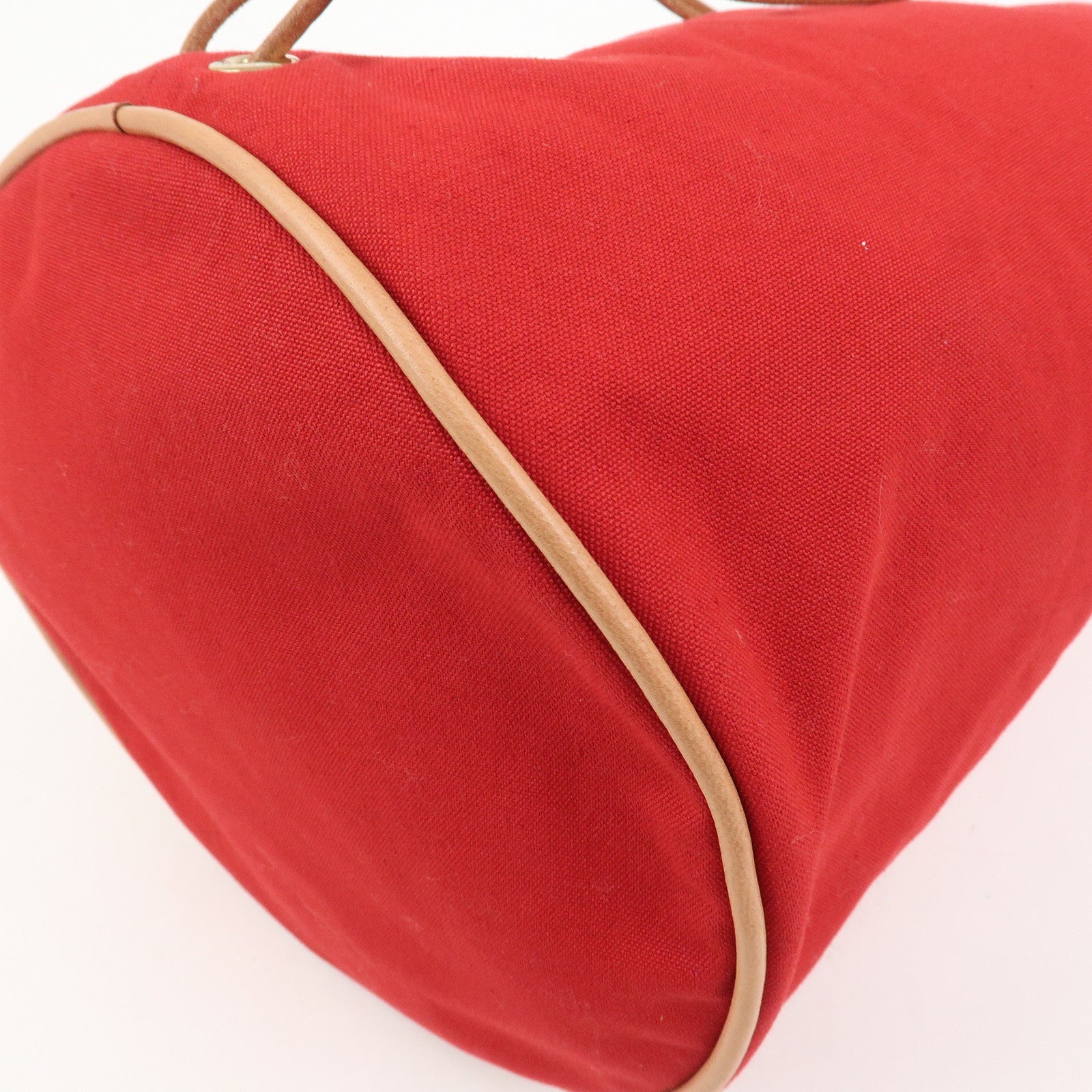HERMES Canvas Leather Polochon Mimile PM Drawstring Bag Red