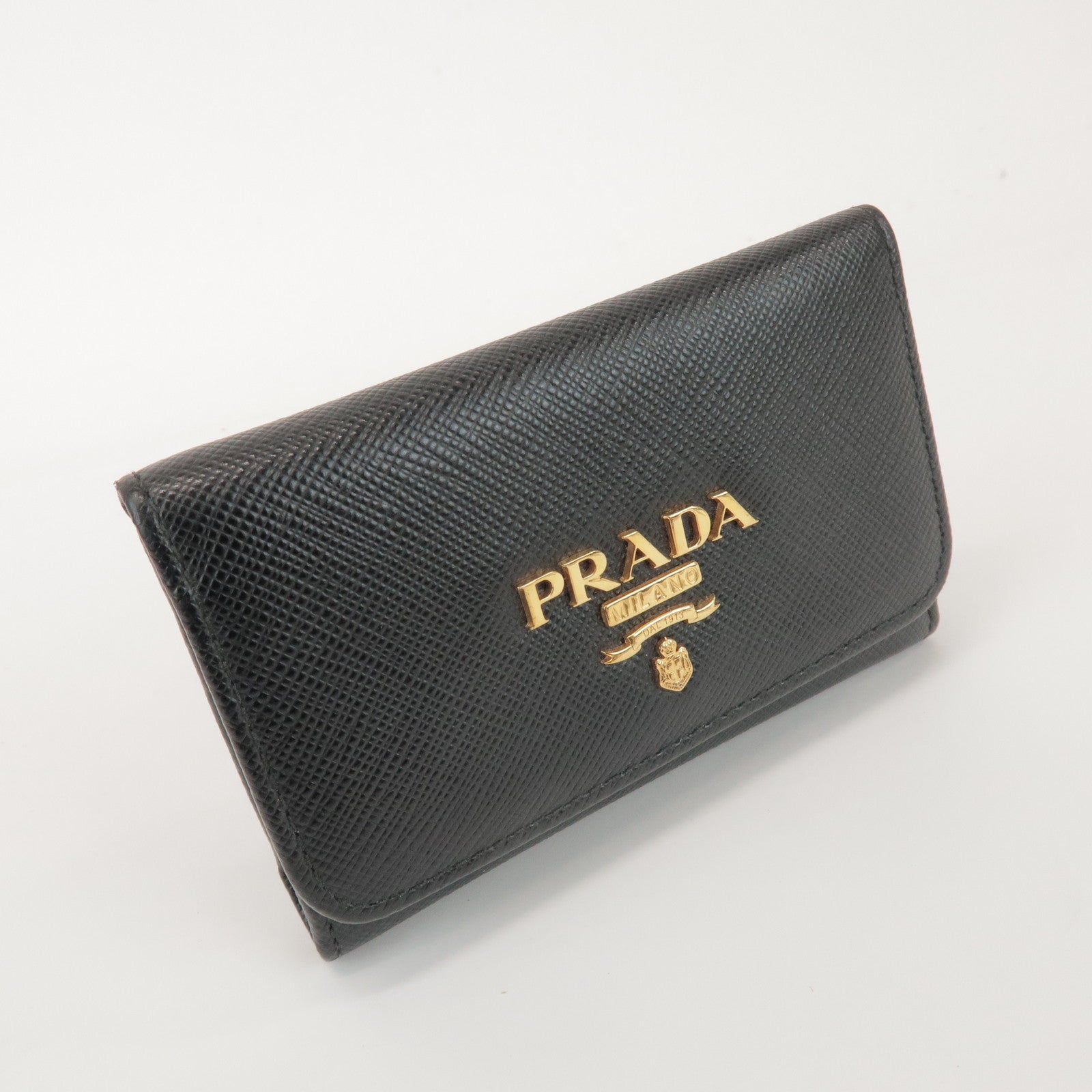 PRADA Saffiano Leather 4 Rings Key Case Key Holder Black 1PG004