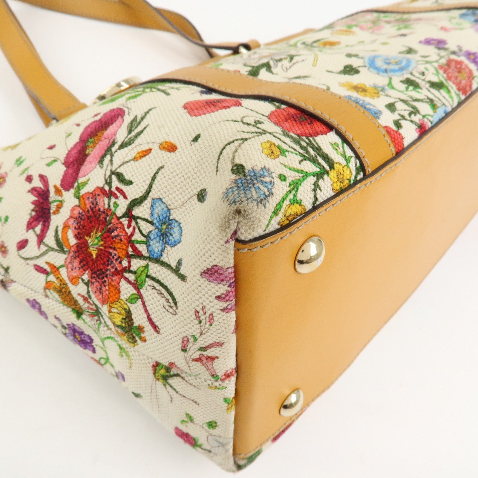 GUCCI Abbey Canvas Leather Tote Bag Shoulder Bag Flora 272399