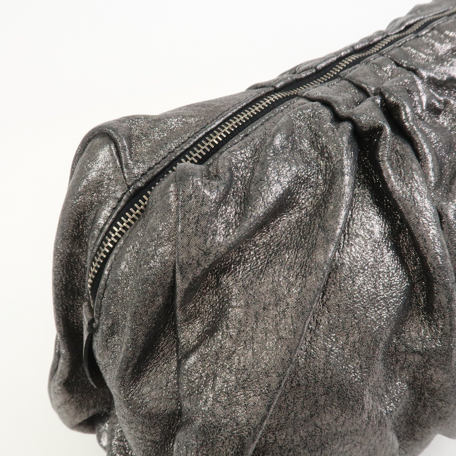 MIU MIU Logo Leather Clutch Bag Accessory Pouch Metallic Gray