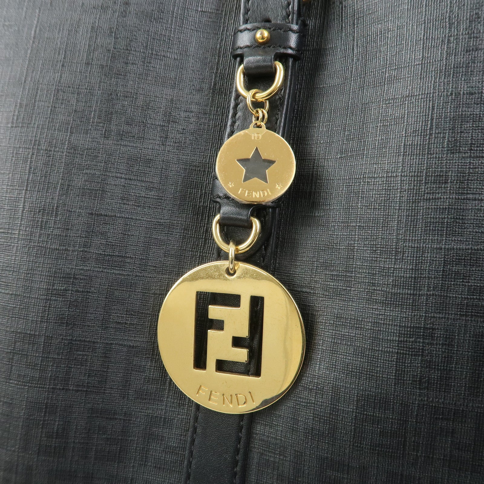 FENDI Zucchino PVC Leather Tote Bag Shoulder Bag Black 8BH215