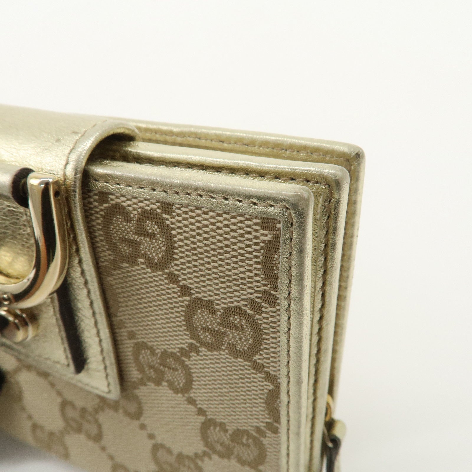 GUCCI Abbey GG Canvas Leather Bi-fold Wallet Beige Gold 154255