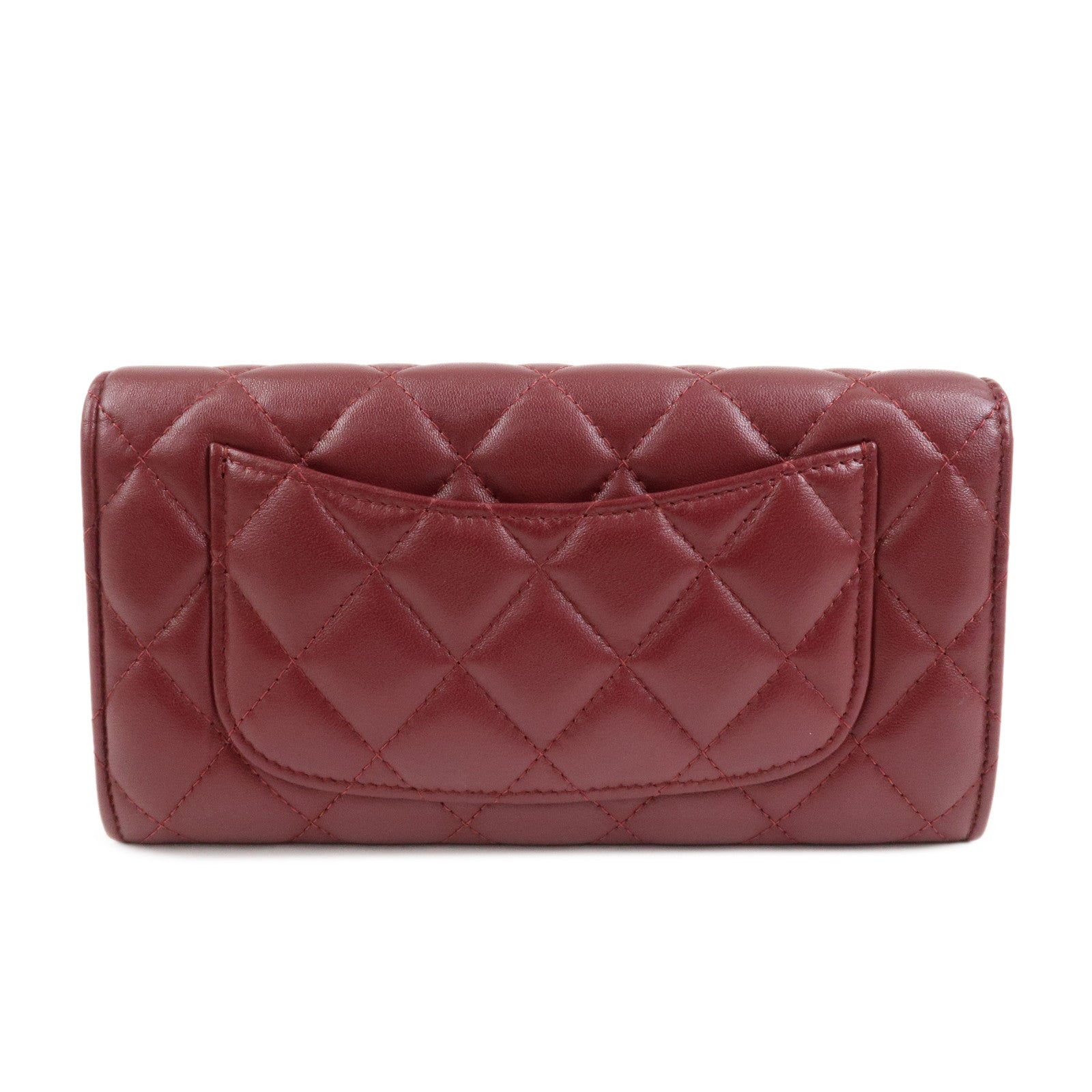 CHANEL Matelasse Lamb Skin Classic Long Flap Wallet Red AP0241