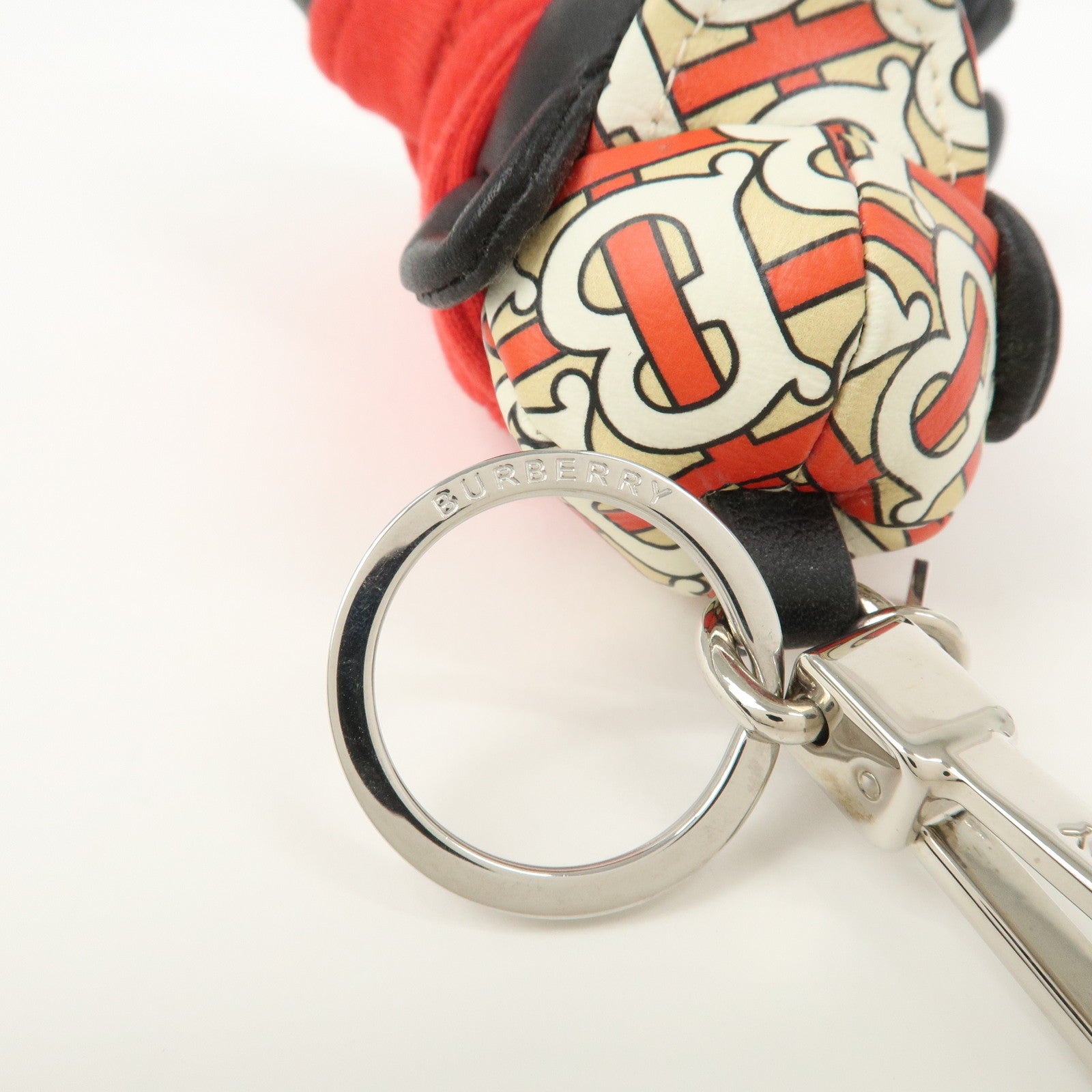 BURBERRY Thomas Bear Leather Bag Charm Key Holder Black Red