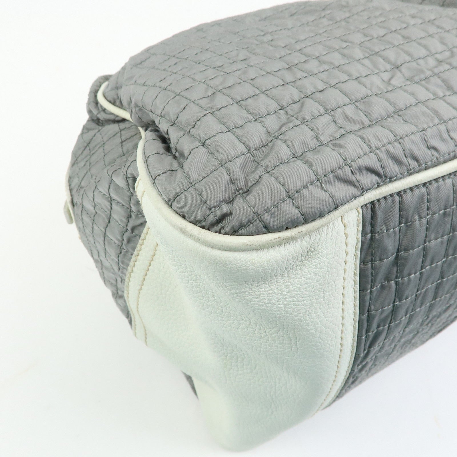 PRADA Sports Nylon Leather Boston Bag Hand Bag Gray Irvory