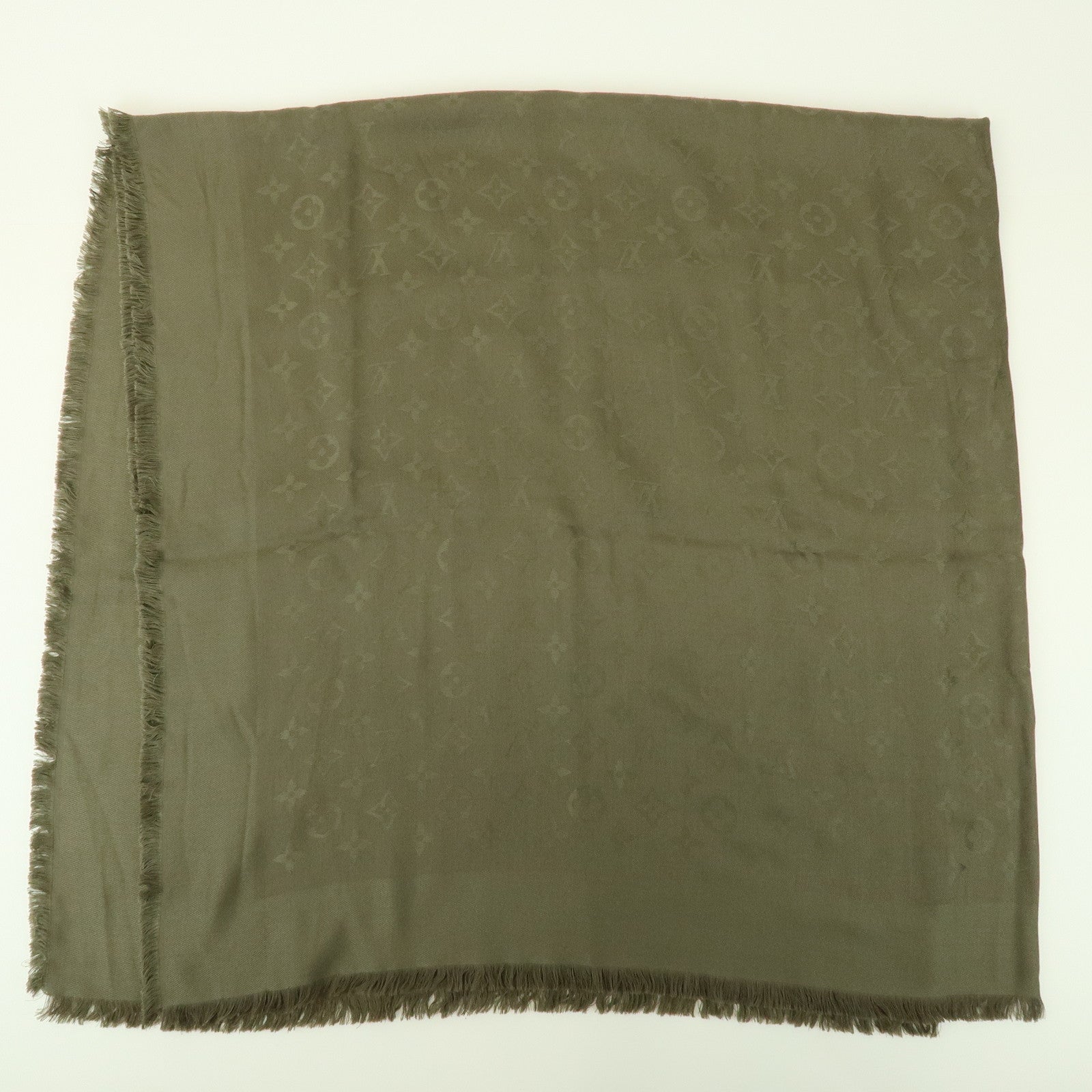 Louis Vuitton Monogram Silk Wool Scarf Shawl Khaki M72238
