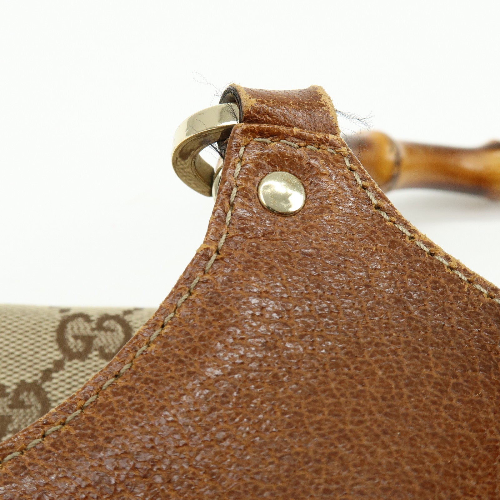 GUCCI Bamboo GG Canvas Leather Tote Bag Hand Bag Brown Beige 137395