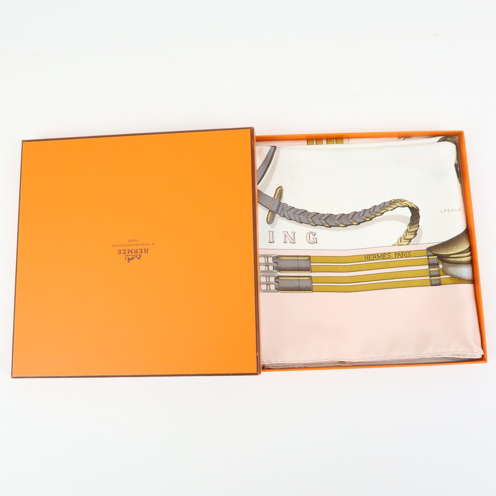 HERMES Carre 90 Silk 100% Scarf JUMPING Equestrianism Pink Brown