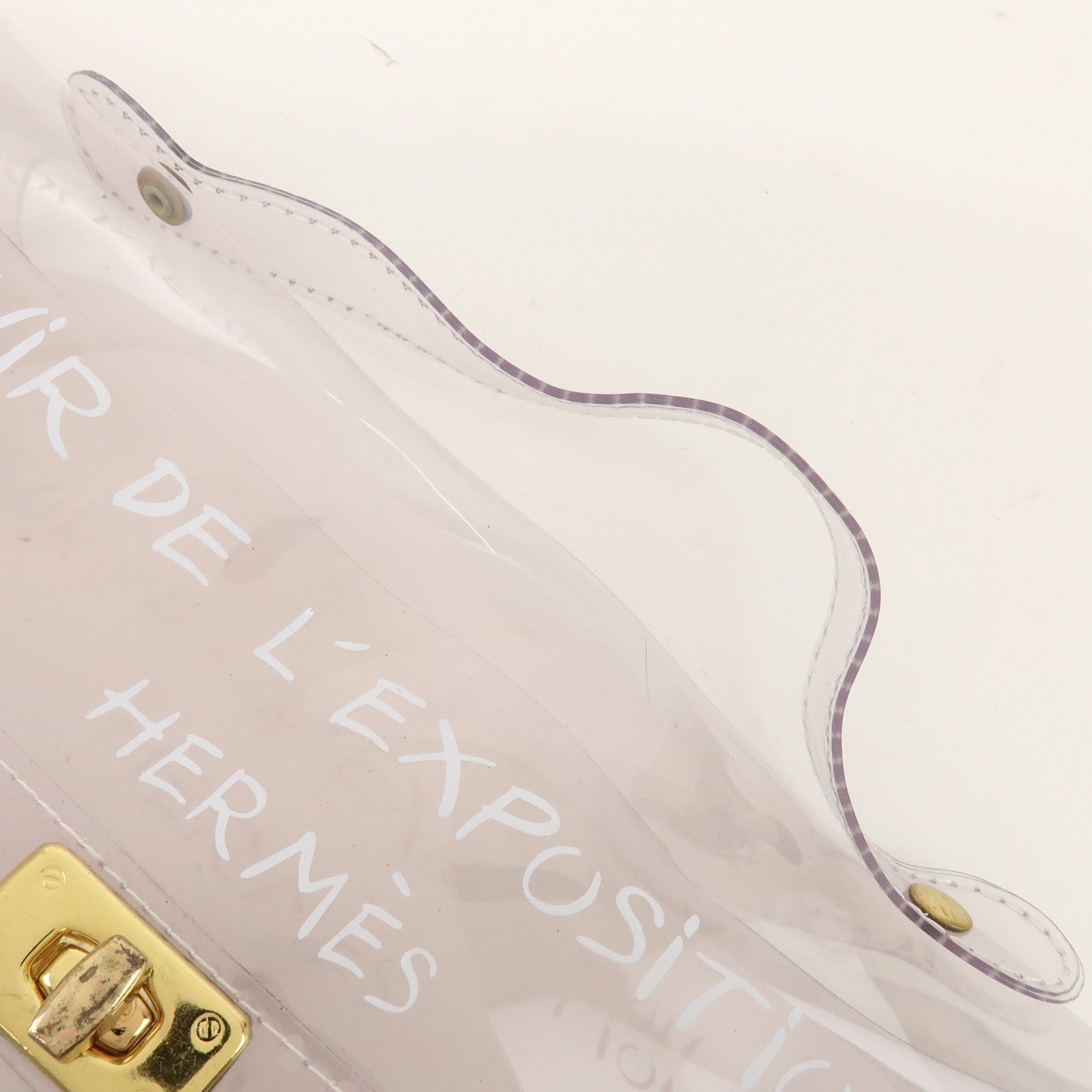 HERMES Kelly Vinyl Hand Bag Clear Gold