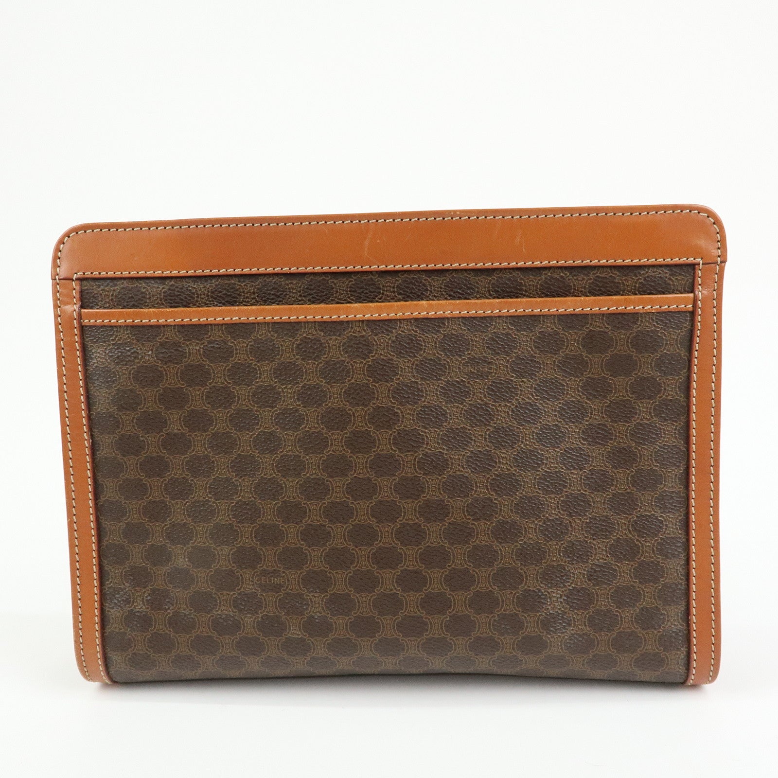 CELINE Logo Macadam PVC Leather Clutch Bag Flat Pouch Brown
