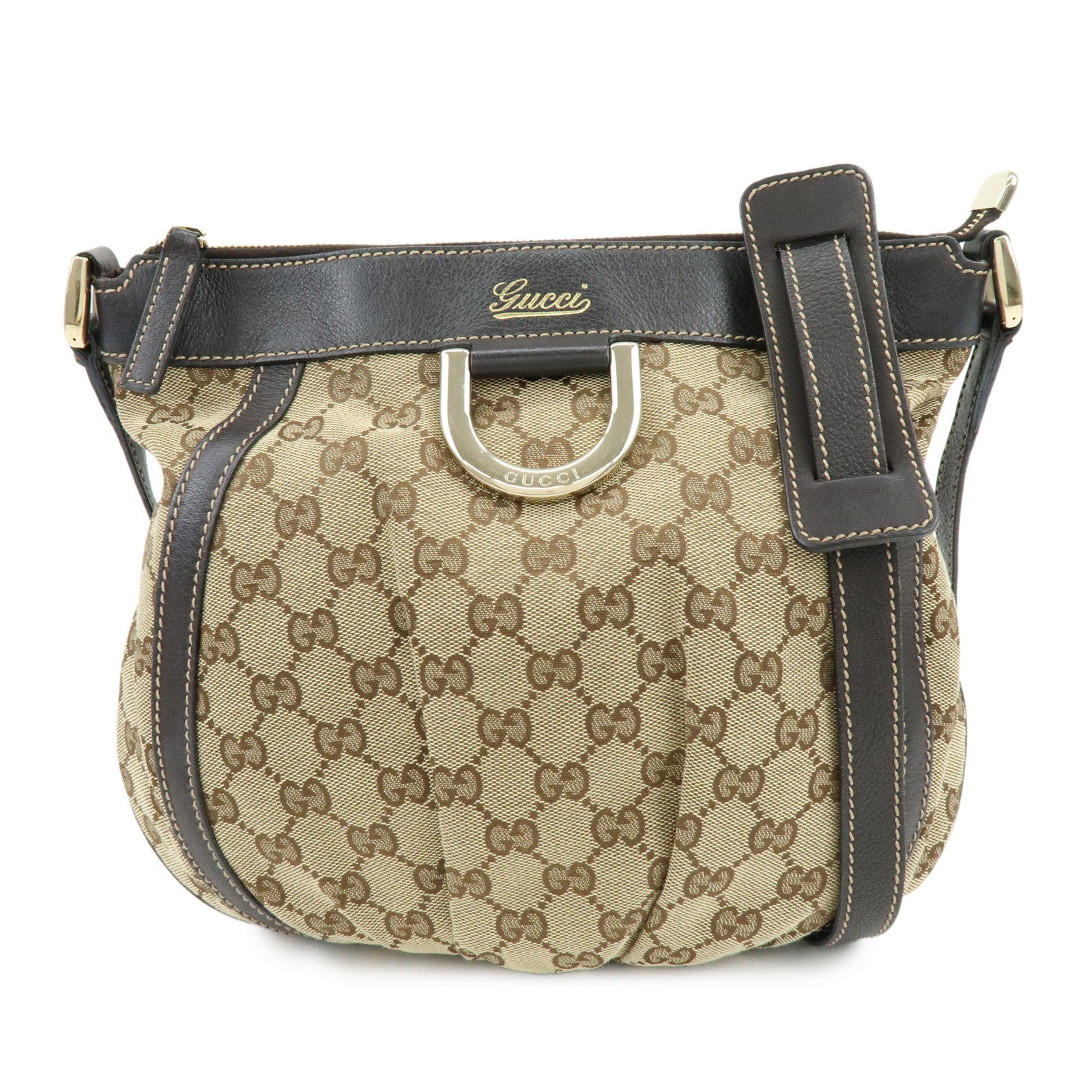 GUCCI Abbey GG Canvas Leather Shoulder Crossbody Bag Brown 203257