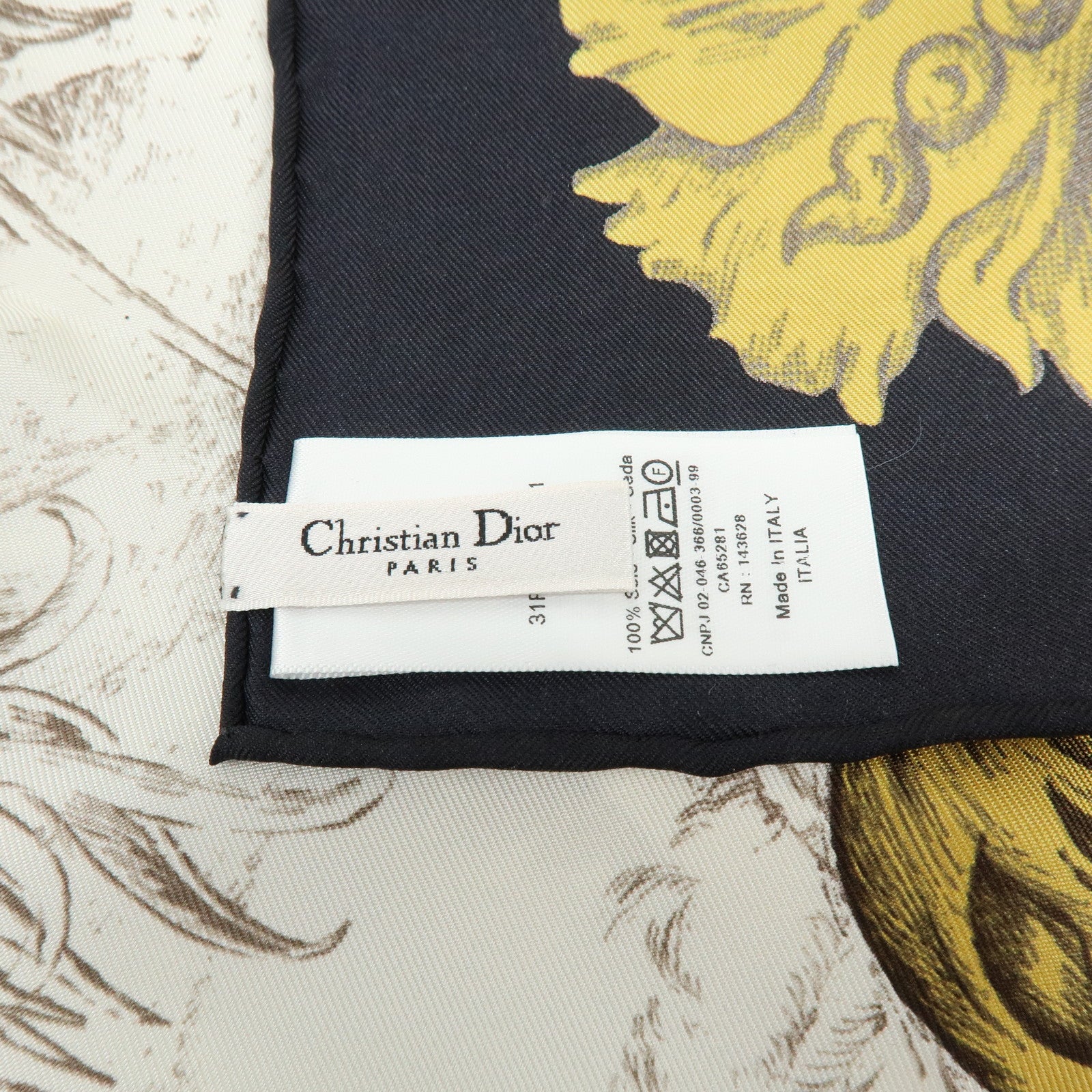 Christian Dior SQUARE Silk 100% Scarf Ivory Gold Black