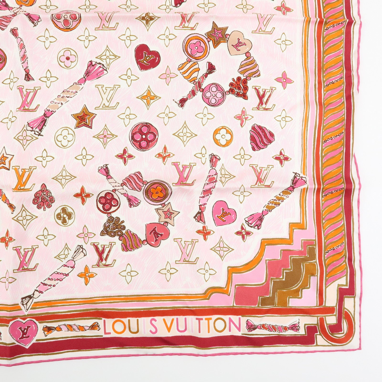 Louis Vuitton Monogram Silk 100% Scarf Rose Ballerine Mandarin