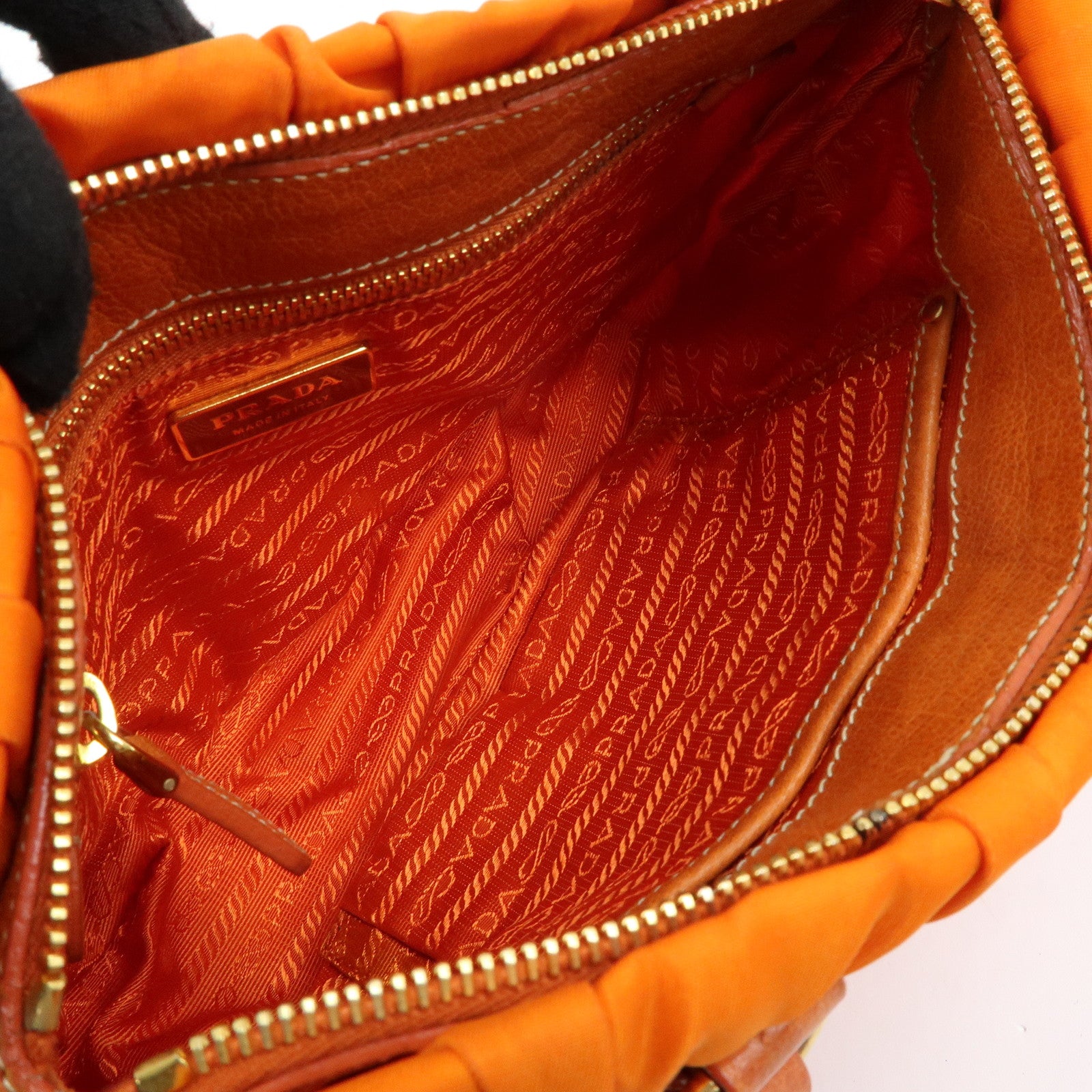 PRADA Triangle Logo Nylon Leather 2Way Bag Hand Bag Orange