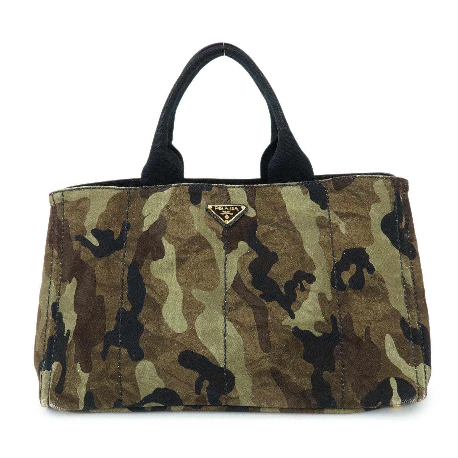 PRADA Triangle Logo Canapa Tote Bag Hand Bag Brown Khaki BN2020