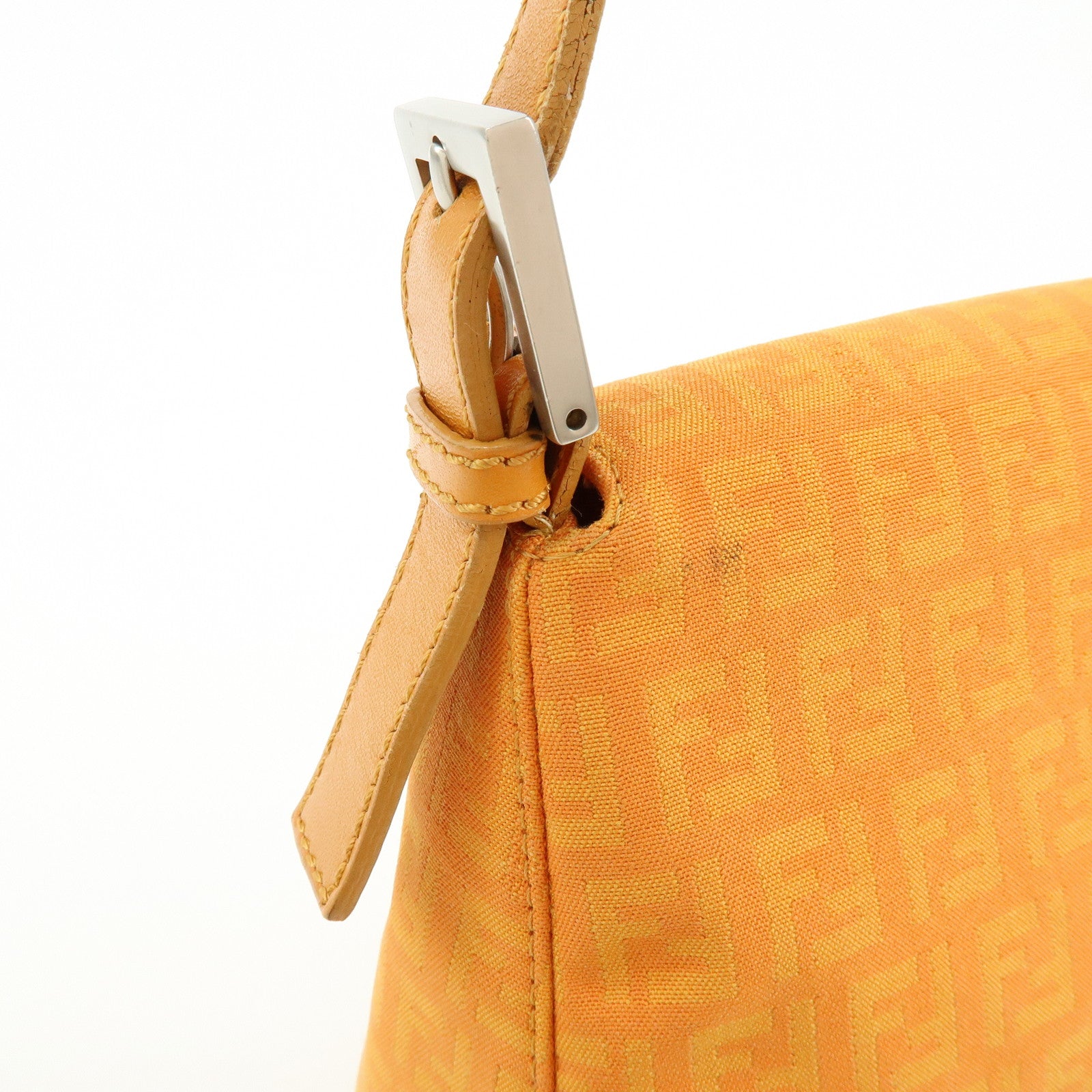 FENDI Mamma Baguette Zucchino Canvas Leather Shoulder Bag 8BR001