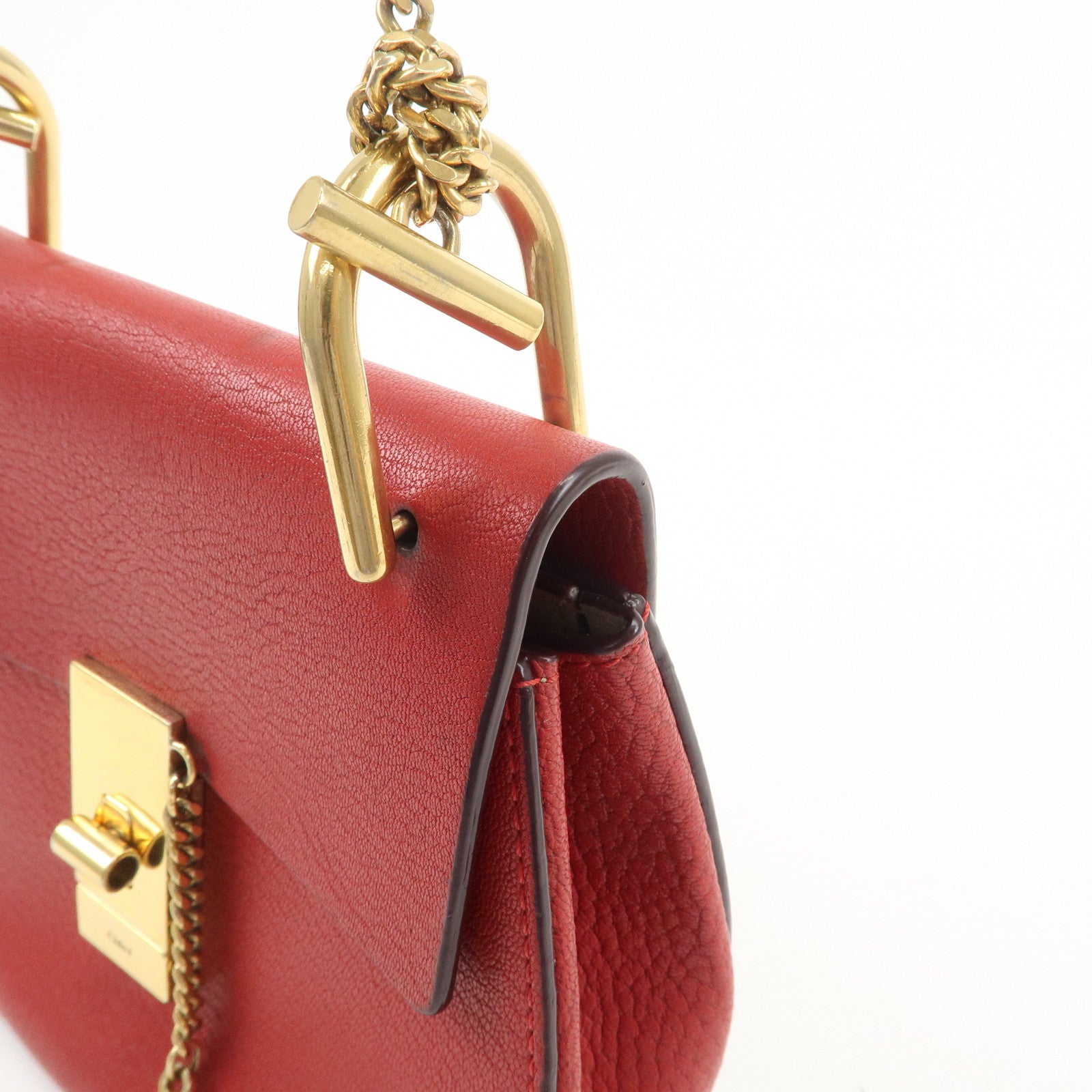 Chloe Drew Leather Chain Shoulder Bag Crossbody Bag Red