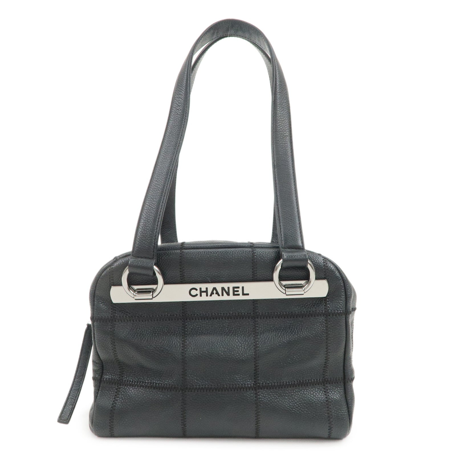 CHANEL Chocolate Bar Caviarskin Shoulder Bag Hand Bag Black