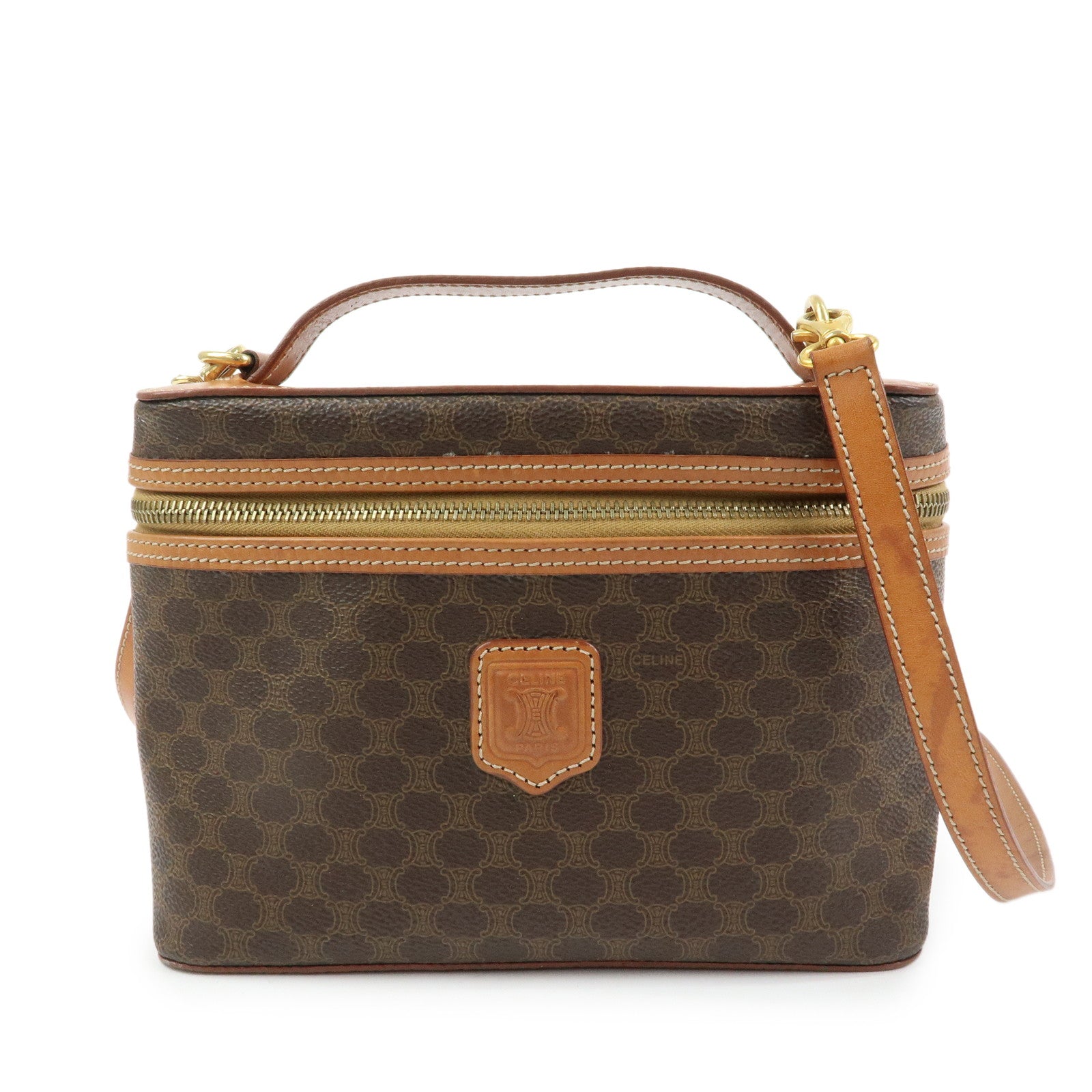 CELINE Macadam PVC Leather 2Way Bag Hand Shoulder Bag Pouch Brown