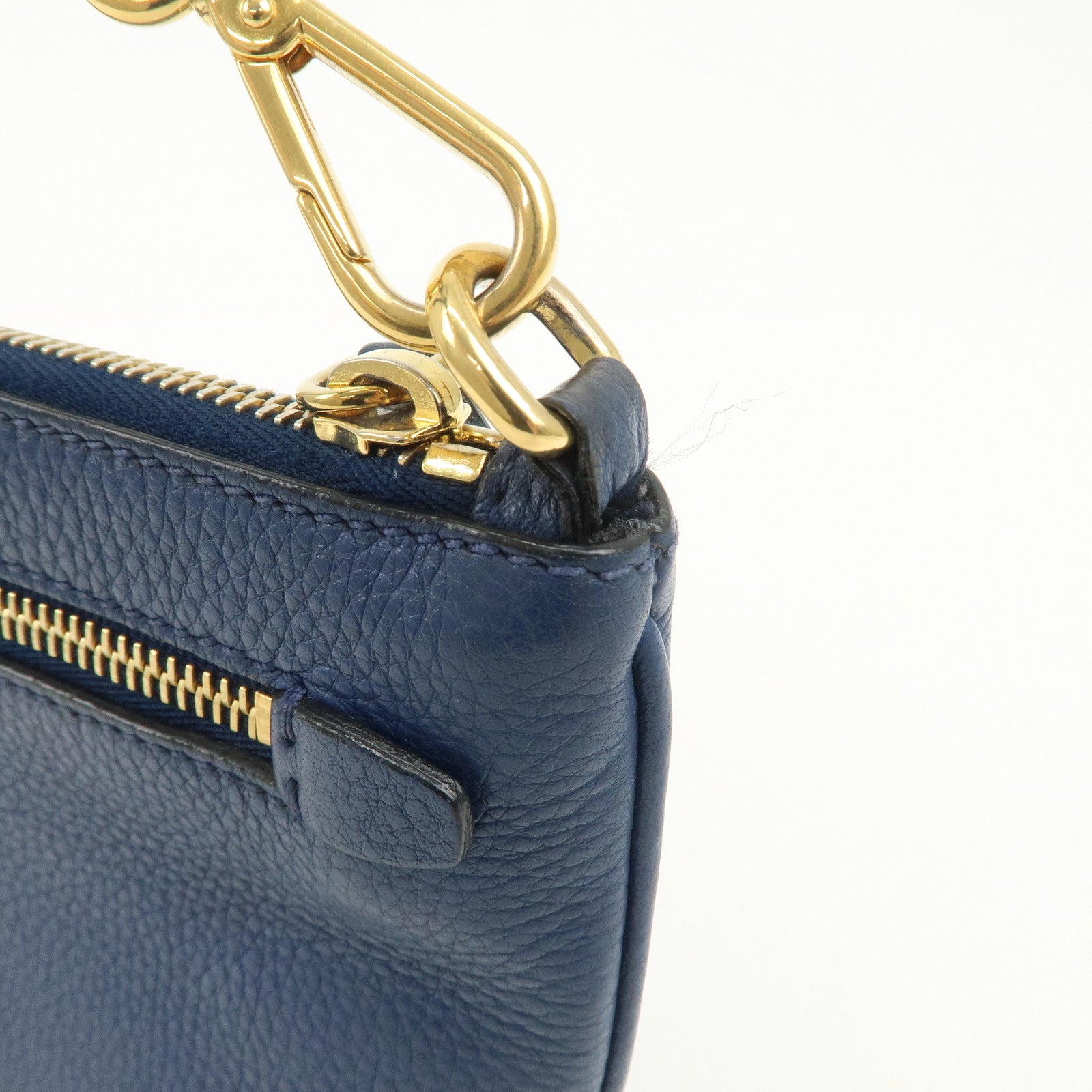 PRADA Logo Leather Shoulder Bag Crossbody Bag Blue 1BH013