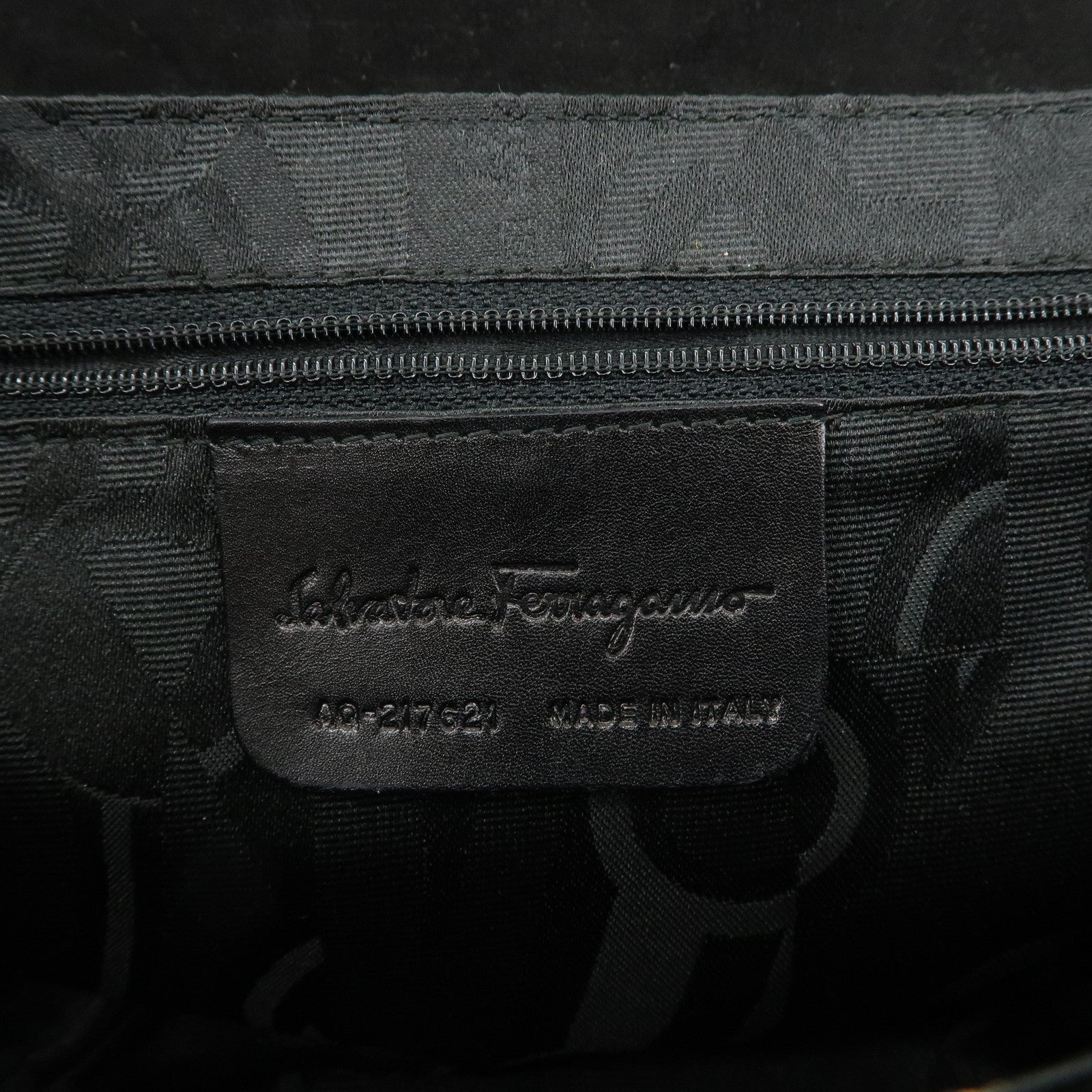 Ferragamo Gancini Suede Leather Shoulder Bag Hand Bag Black