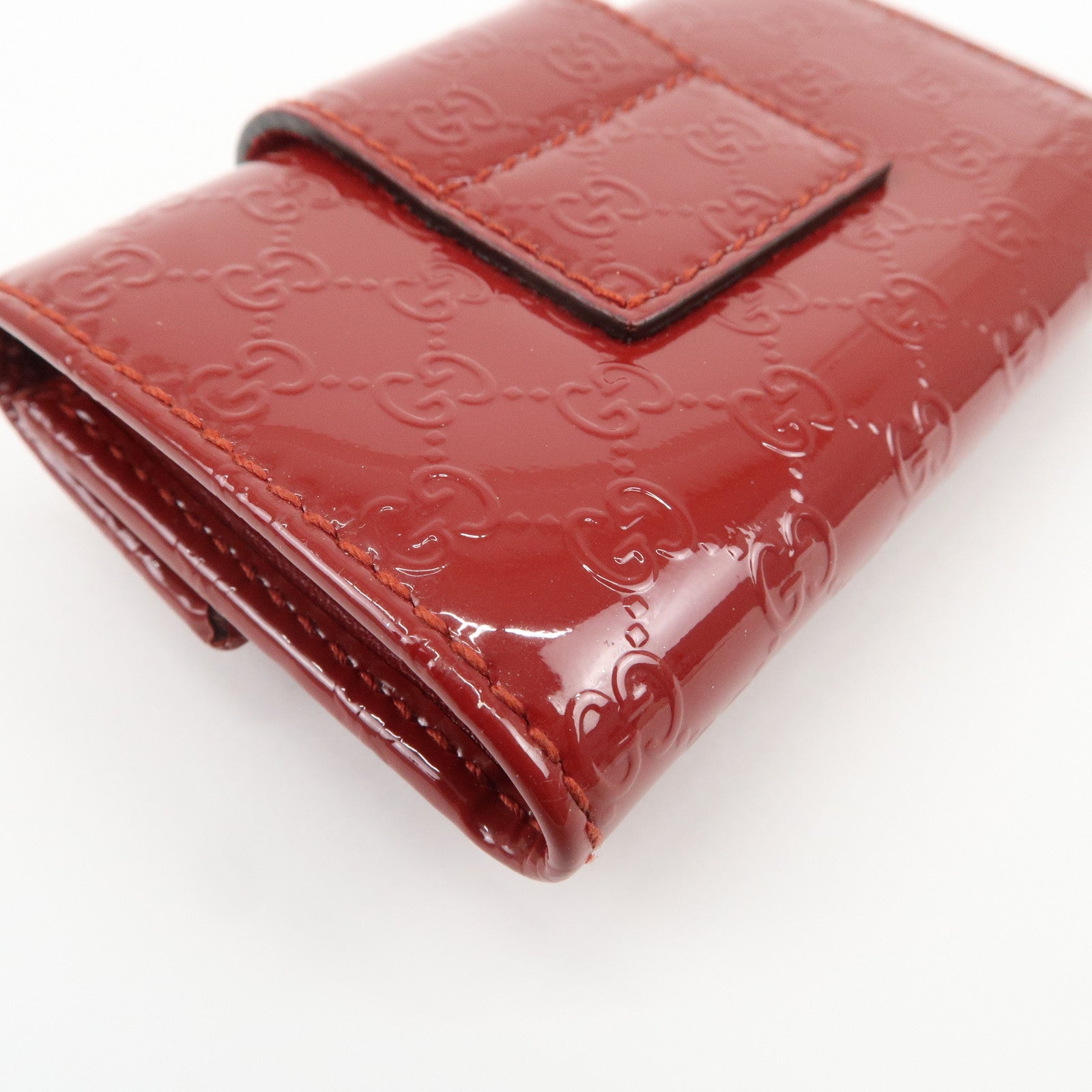 GUCCI Micro Guccissima Patent Leather 6 Ring Key Case Red 203551