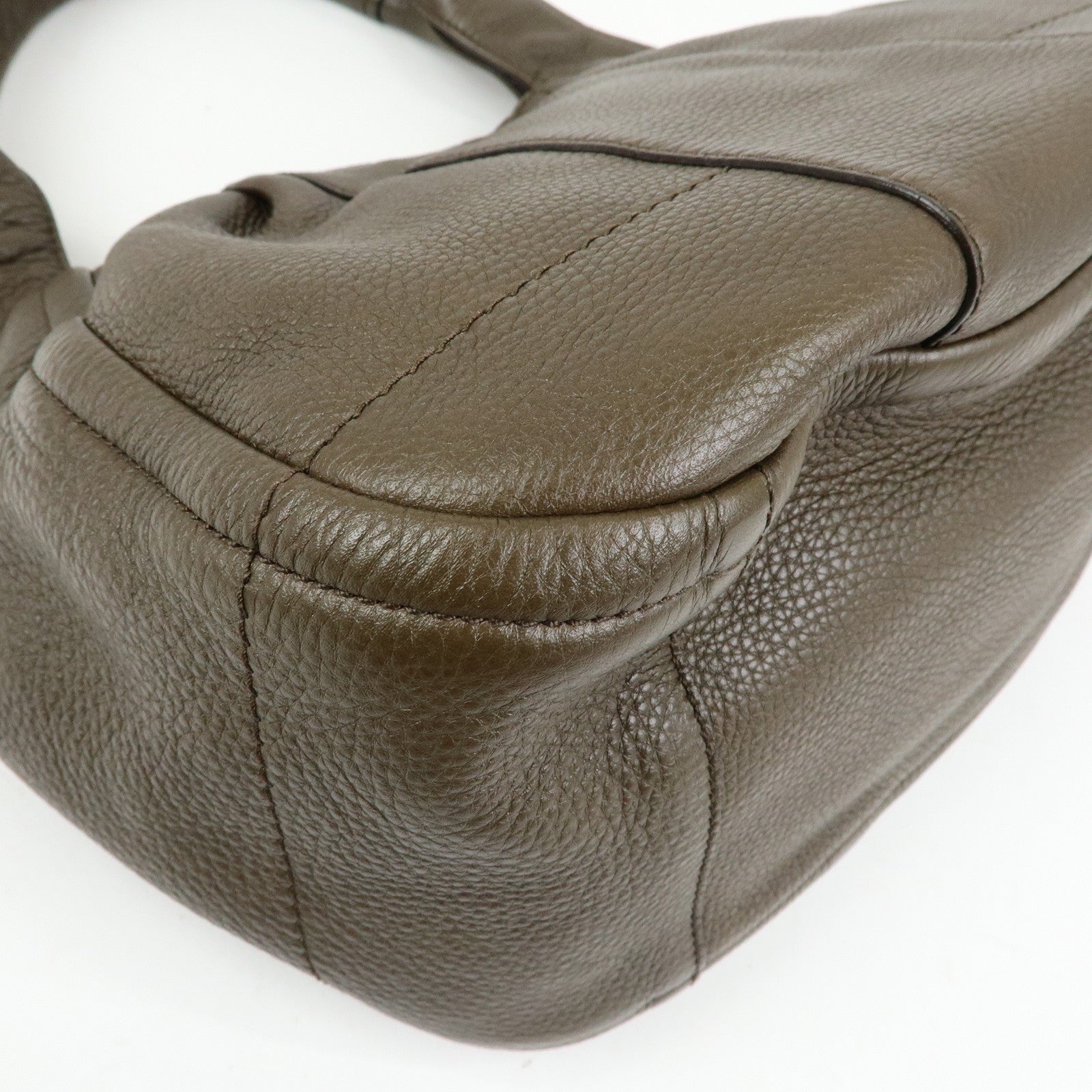 Ferragamo Gancini Calf Leather Hand Bag Shoulder Bag Khaki