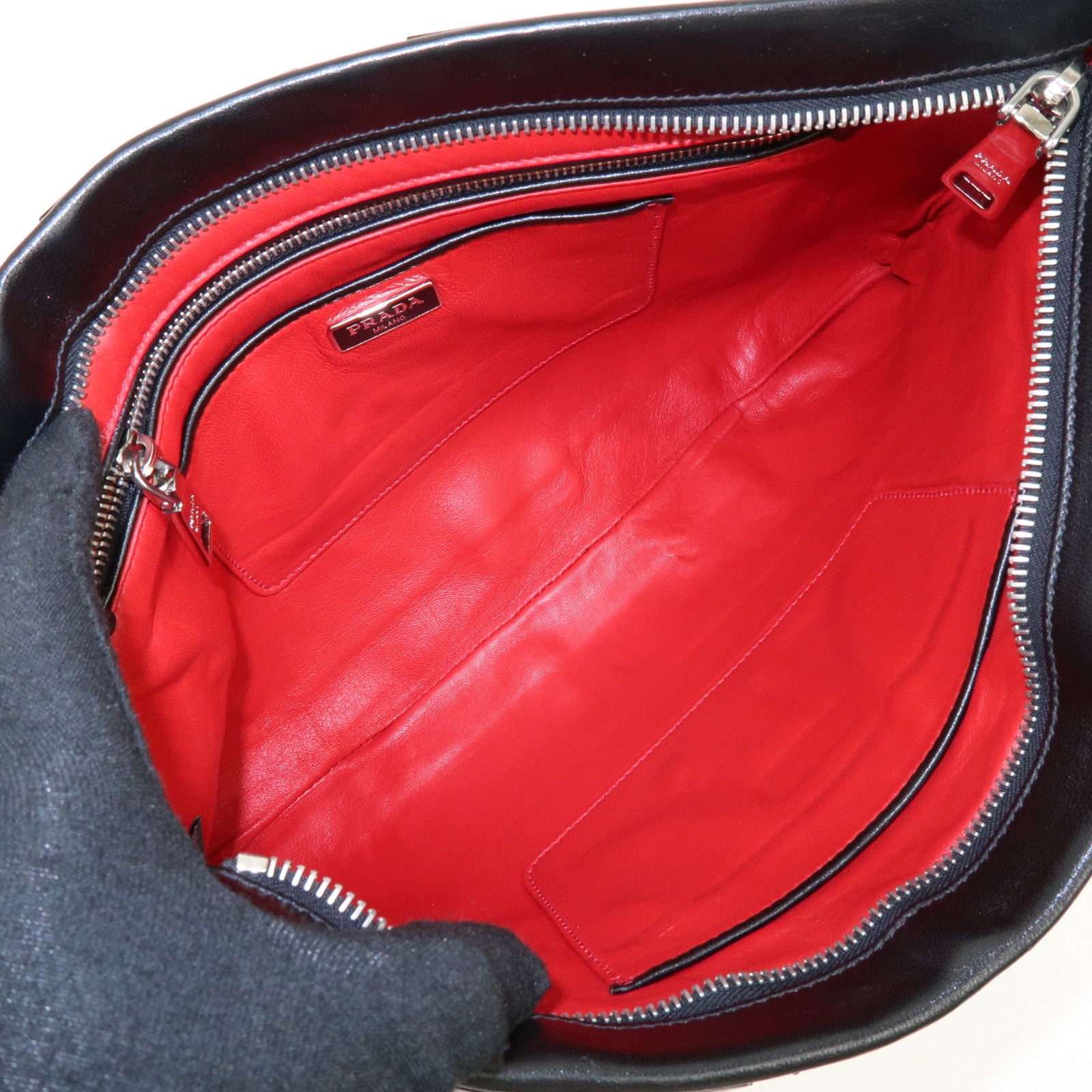 PRADA Canvas Leather Fringe Bijoux Clutch Bag Pouch Black