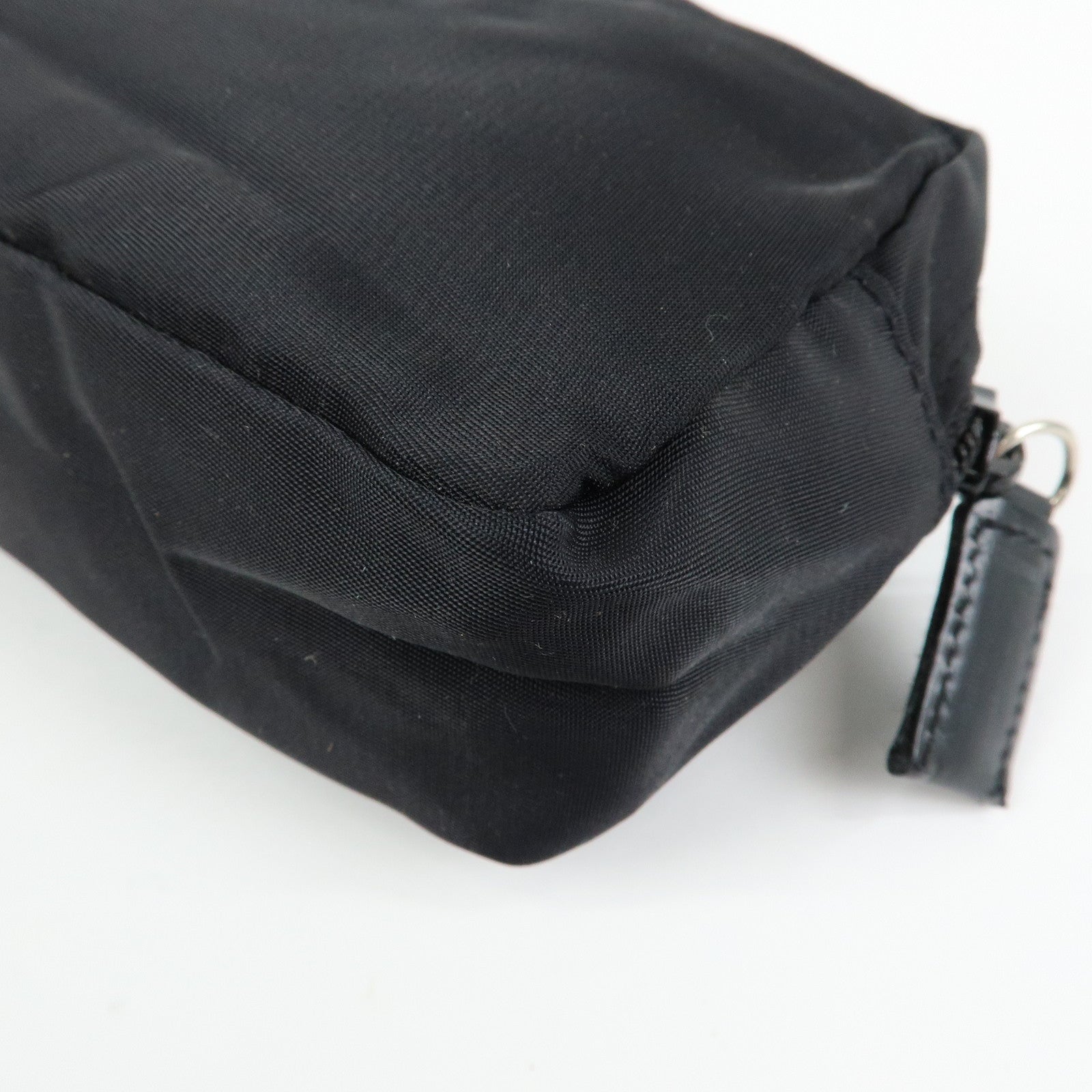 PRADA Triangle Logo Nylon Cosmetic Pouch Makeup Bag Black