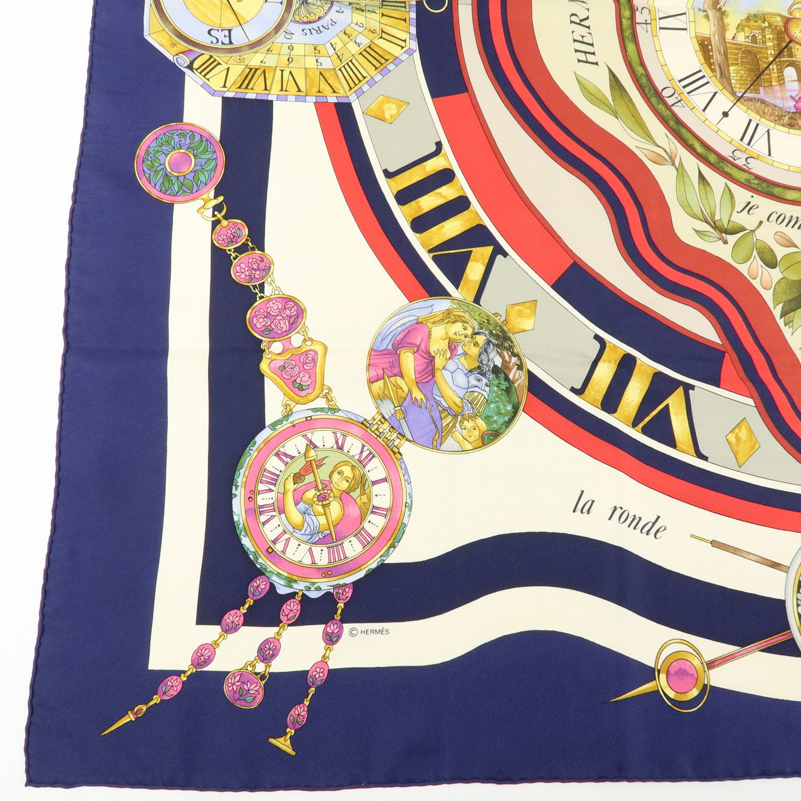 HERMES Carre90 Silk100% armi les fleurs je compte les heures Scarf