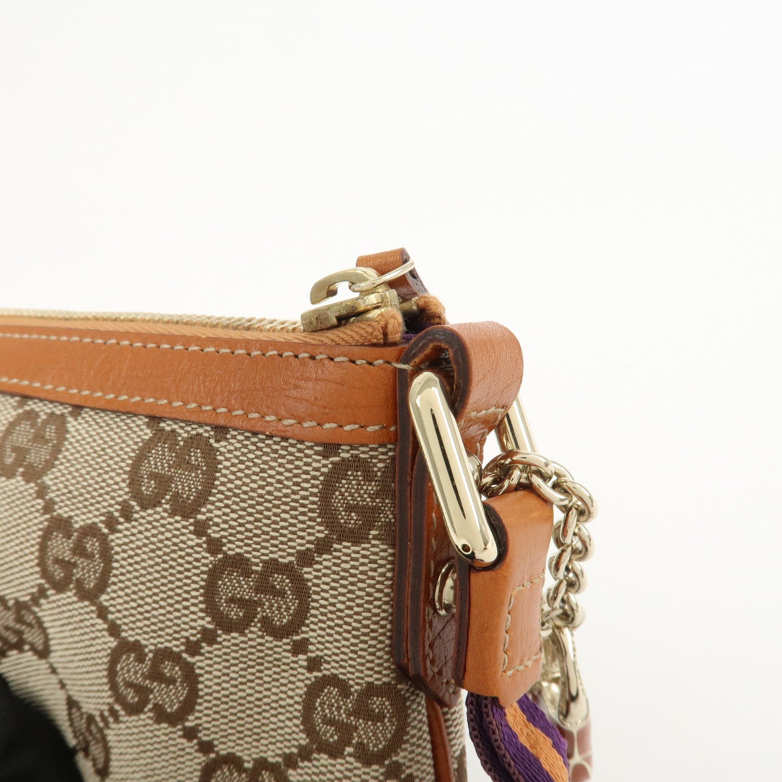 GUCCI Sherry GG Canvas Leather Pouch Cosmetic Pouch Brown 152507