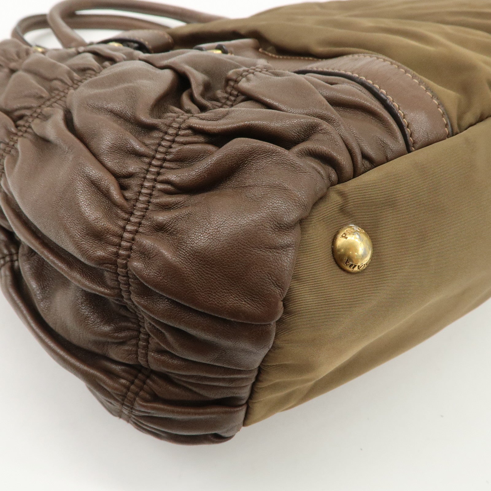PRADA Nylon Leather 2WAY Bag Shoulder Bag Hand Bag Brown Khaki BN1793