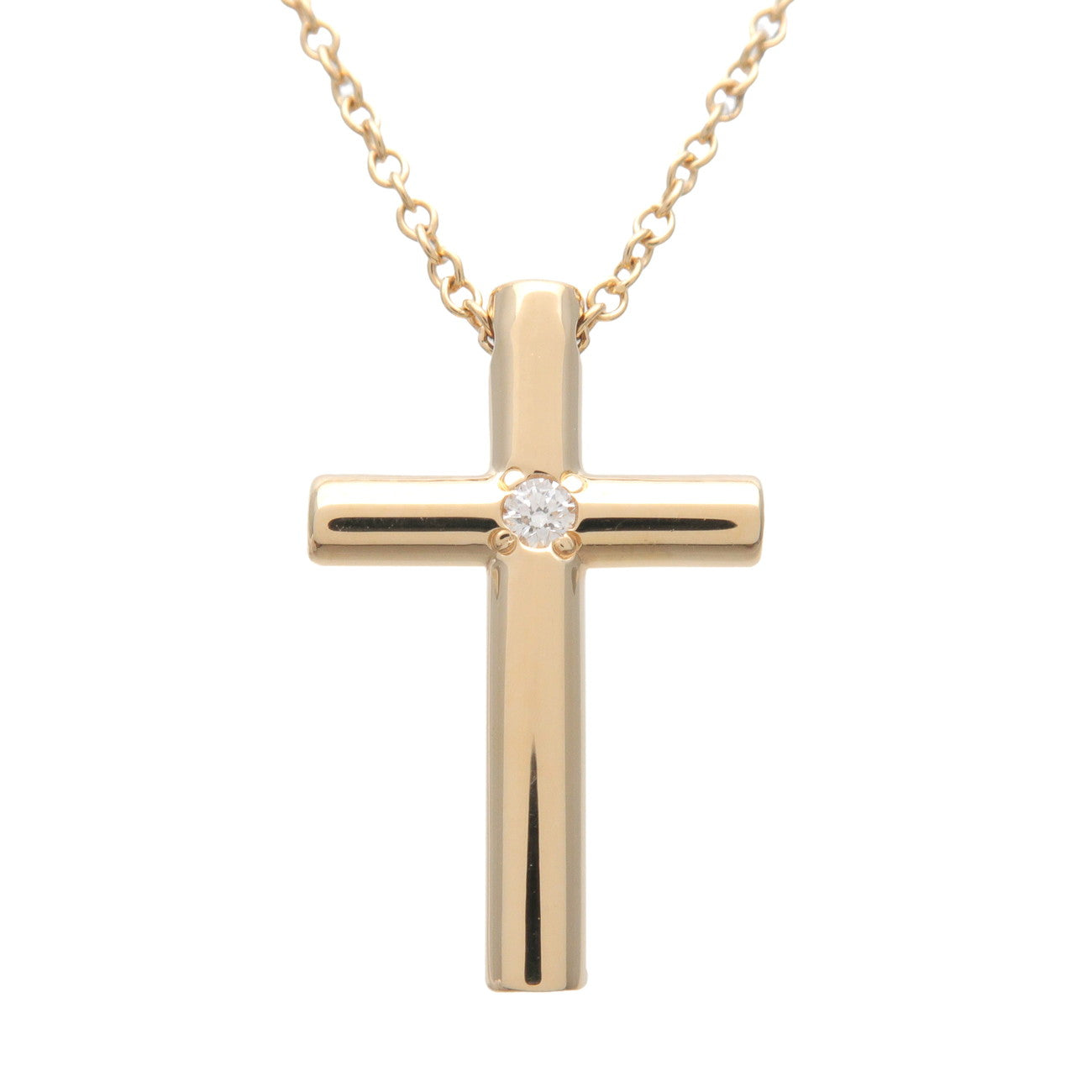 Tiffany&Co. Cross 1P Diamond Necklace K18 750YG Yellow Gold
