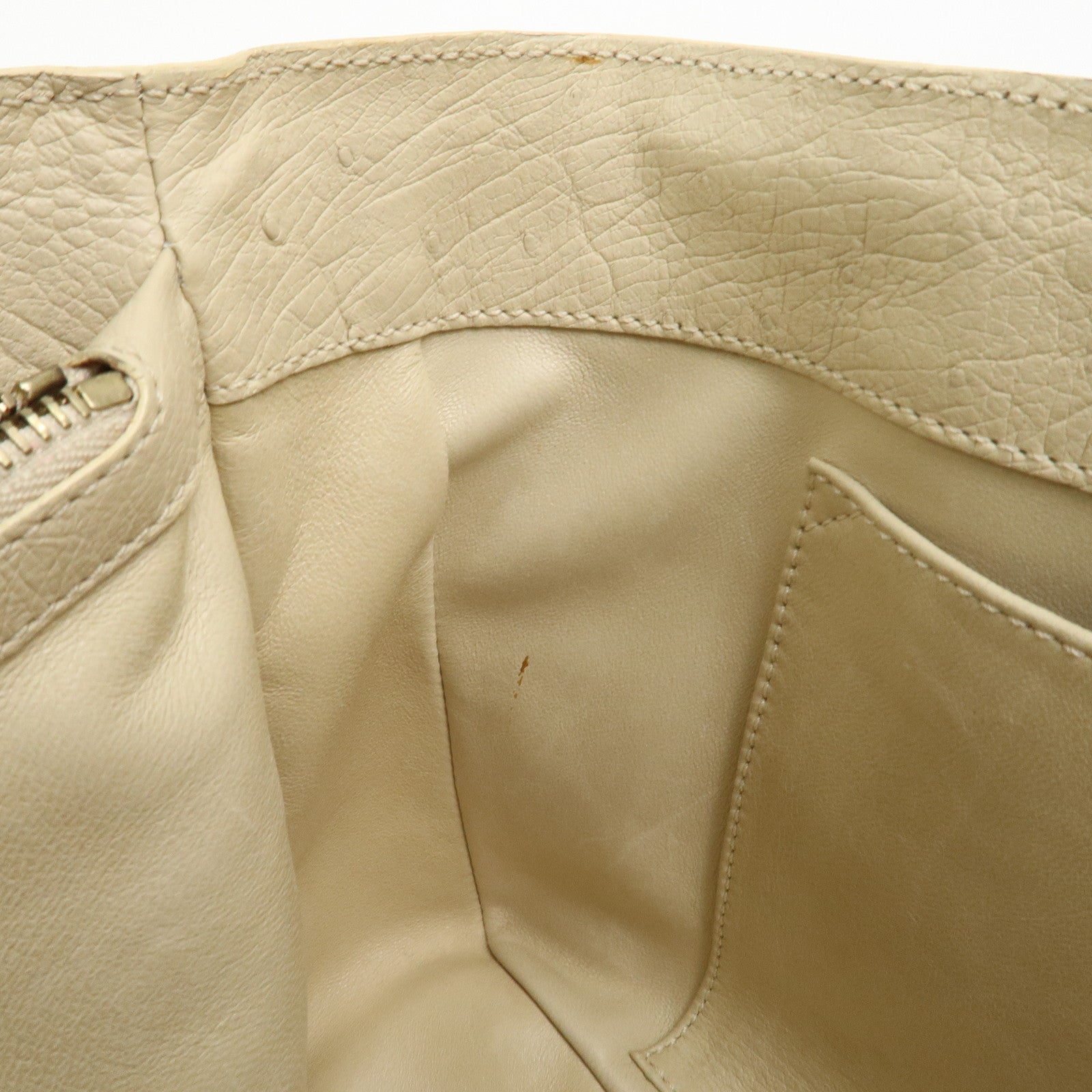 CELINE Ostrich Leather Boogie Bag Hand Bag Tote Bag  Ivory