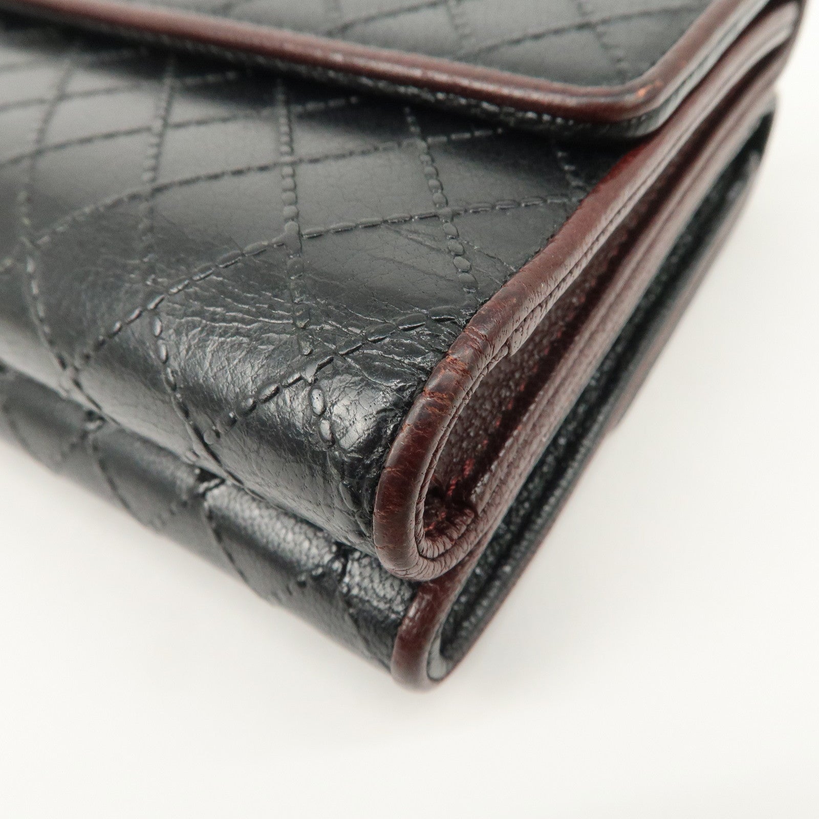 CHANEL Bicolore W Hook Leather Compact Wallet Black A33910 Used