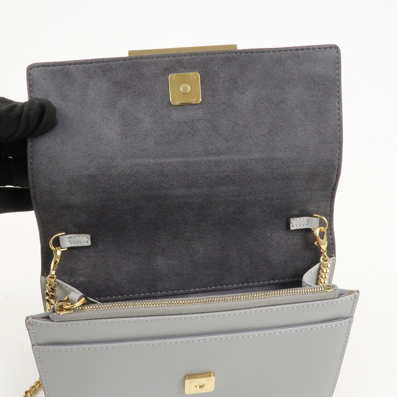 FENDI Leather Studs Shoulder Bag Hand Bag Grey 8M0346
