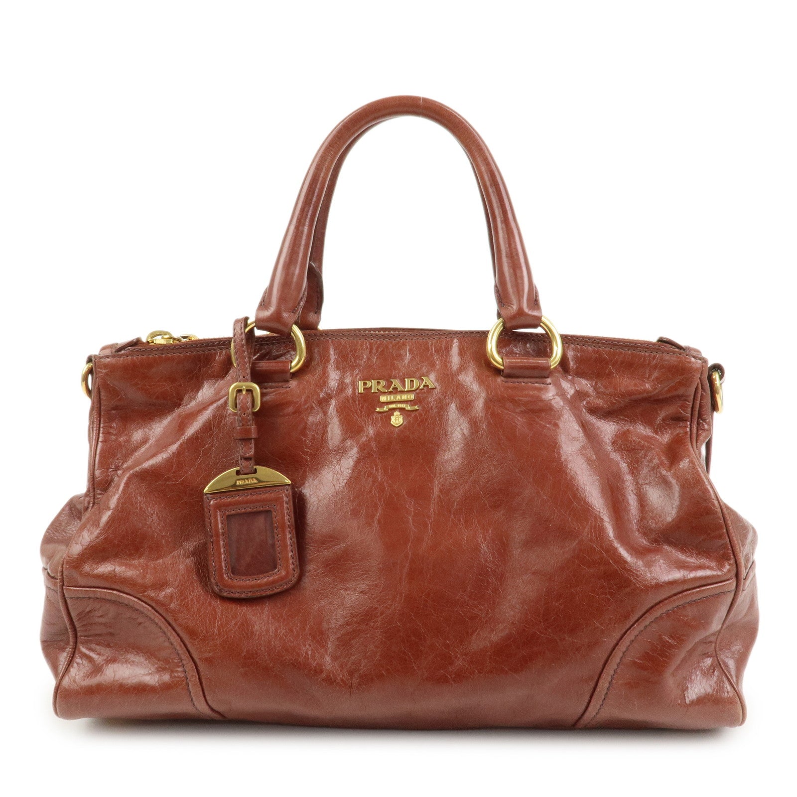 PRADA Logo Leather 2Way Hand Bag Shoulder Bag Brown BN2324