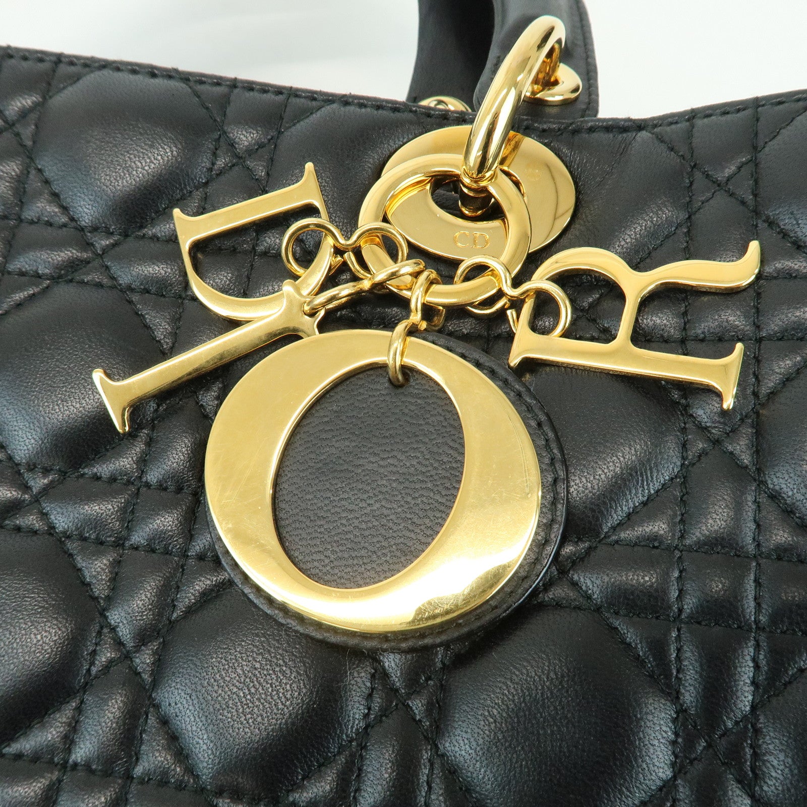 Christian Dior Cannage Lady Dior Leather Large Tote Hand Bag Black