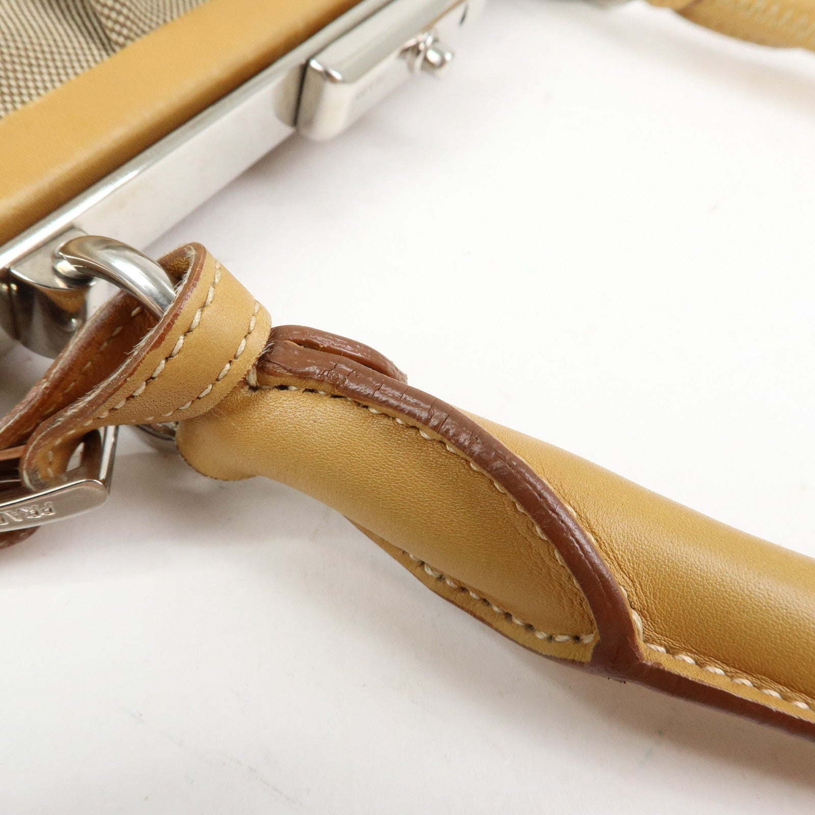 PRADA Logo Jacquard Leather Shoulder Bag Light Brown BR3481