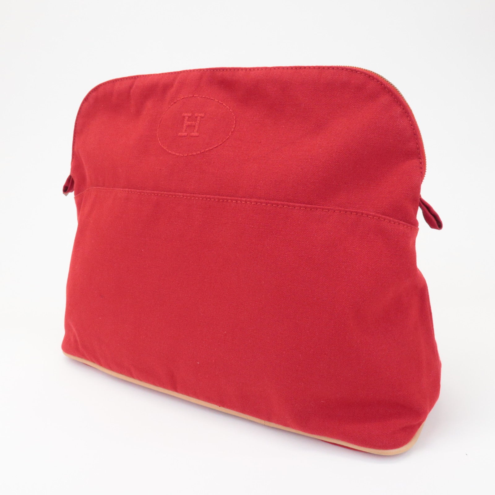 HERMES Bolide Toille H Leather Pouch GM Cosmetic Pouch Red