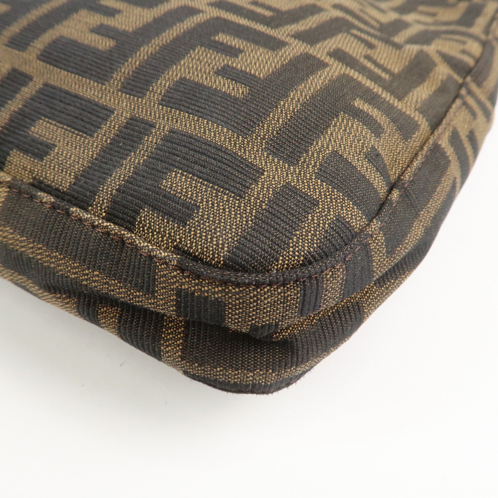 FENDI Zucca Canvas Leather Shoulder Bag Brown Black 26569