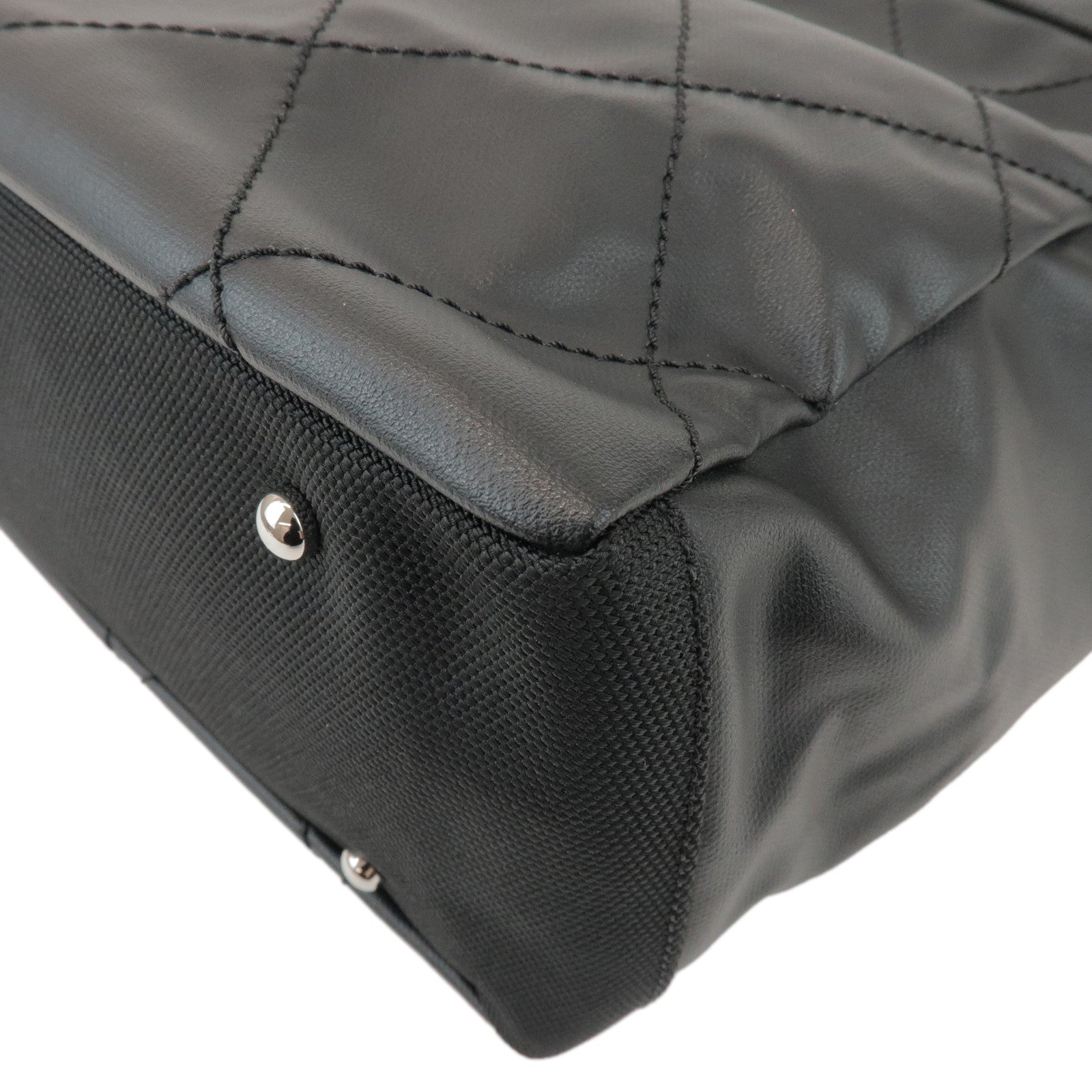 CHANEL Paris Biarritz MM Leather Canvas Tote Bag Black A34209