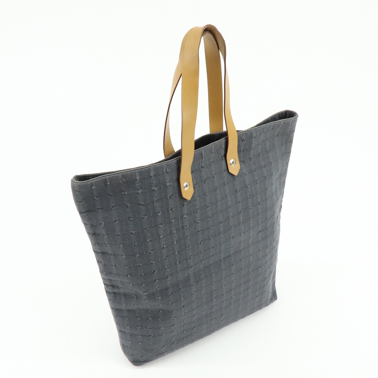 HERMES Amedaba GM Canvas Leather Tote Bag Hand Bag Gray