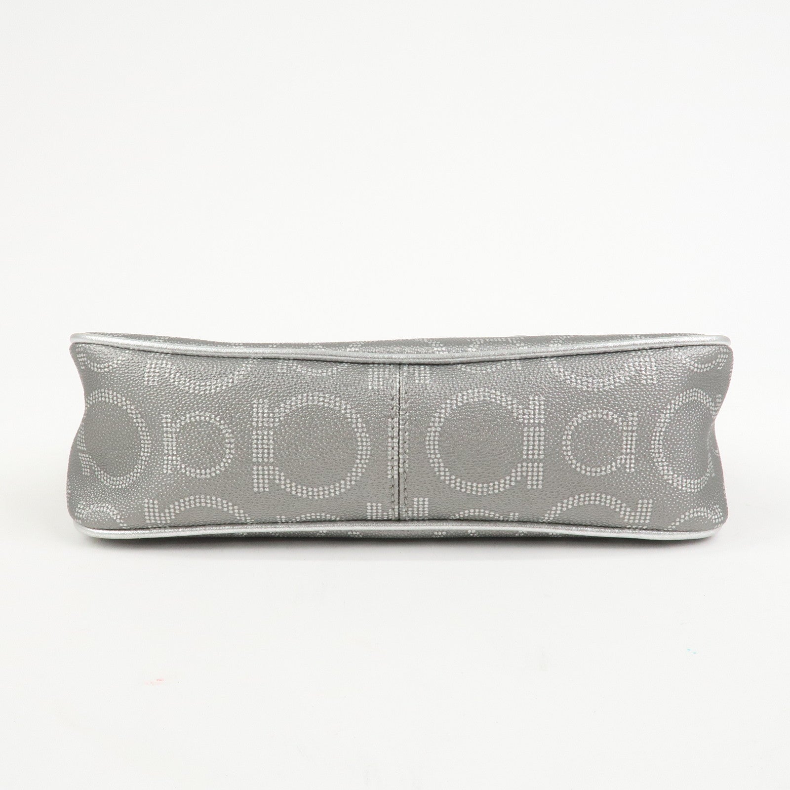 Ferragamo Gancini Logo Leather Shoulder Bag Hand Bag Silver