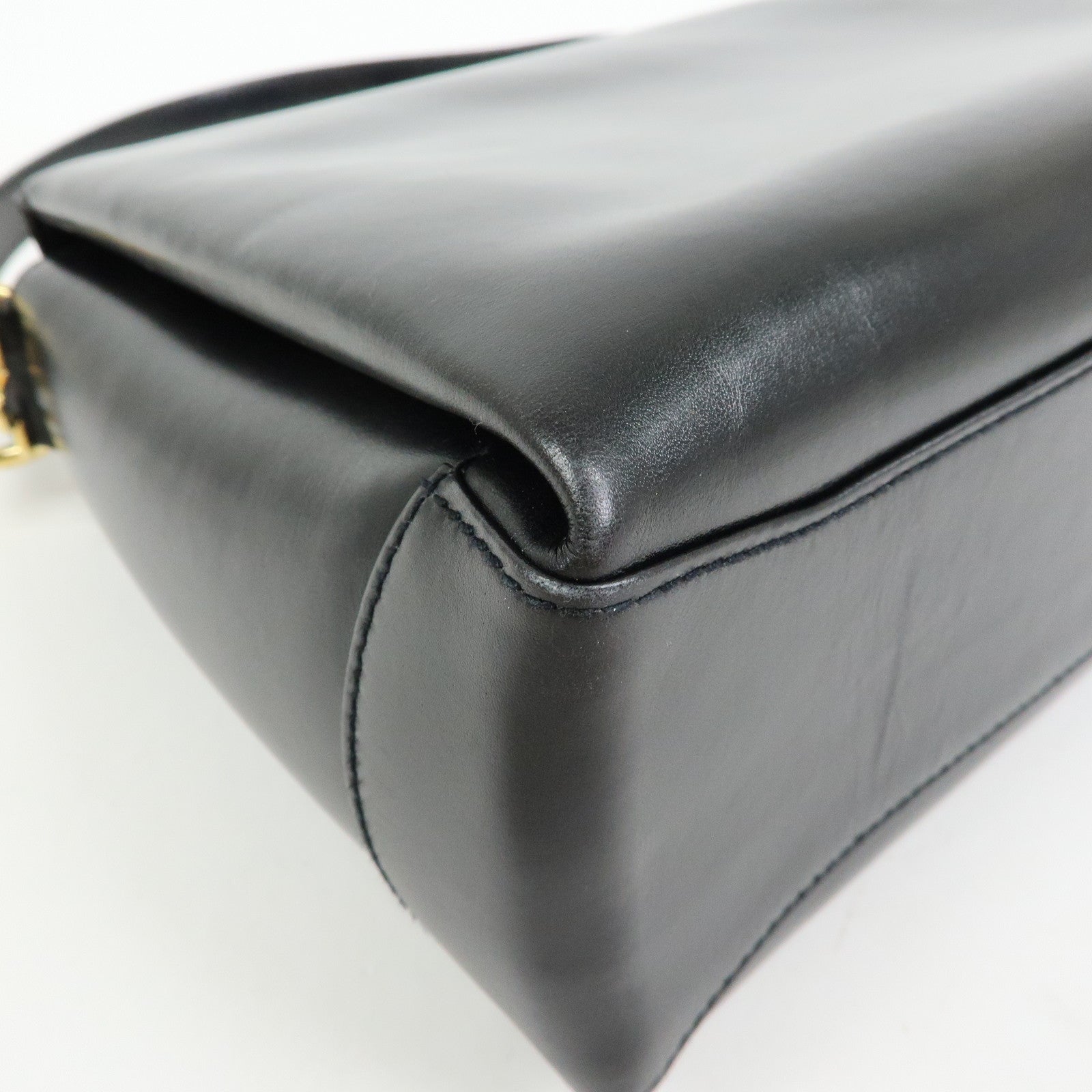 GUCCI Bamboo Leather Hand Bag Shoulder Bag Black 000・33・0175