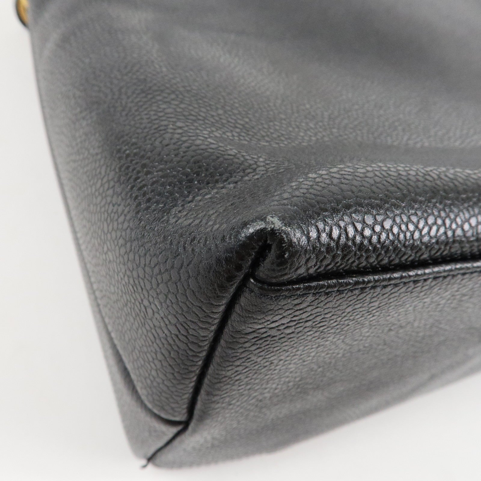 CHANEL Caviarskin COCO Mark Turnlock Chain Shoulder Bag Black Gold HDW Used