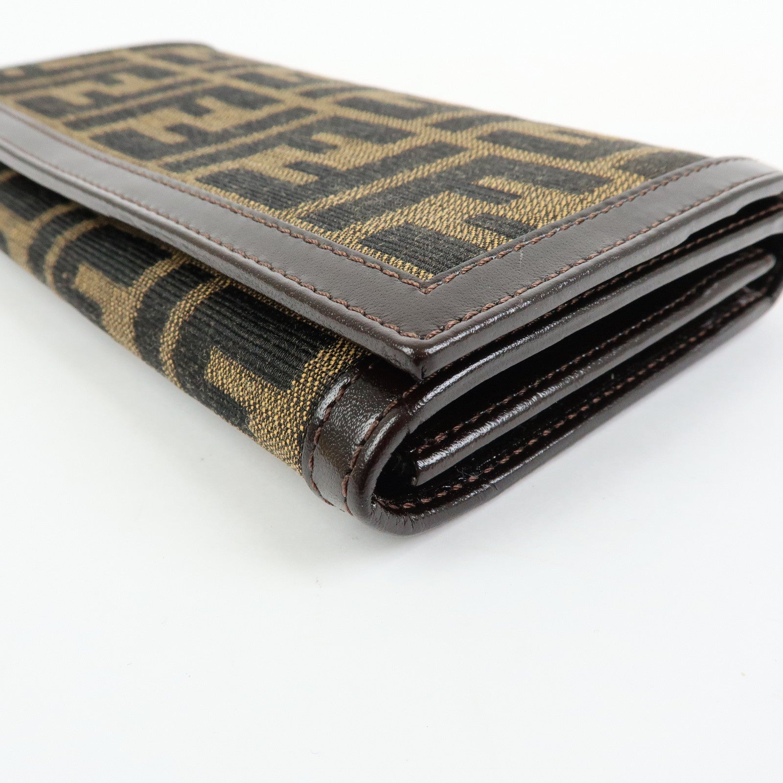 FENDI Zucca Canvas Leather Bi-fold Long Wallet Brown 30851